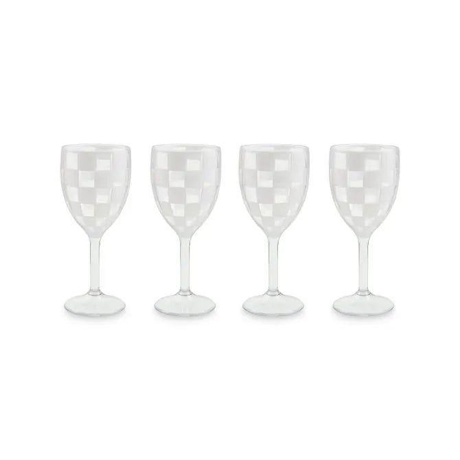 White Check Acrylic Wine Goblets, Set of 4
