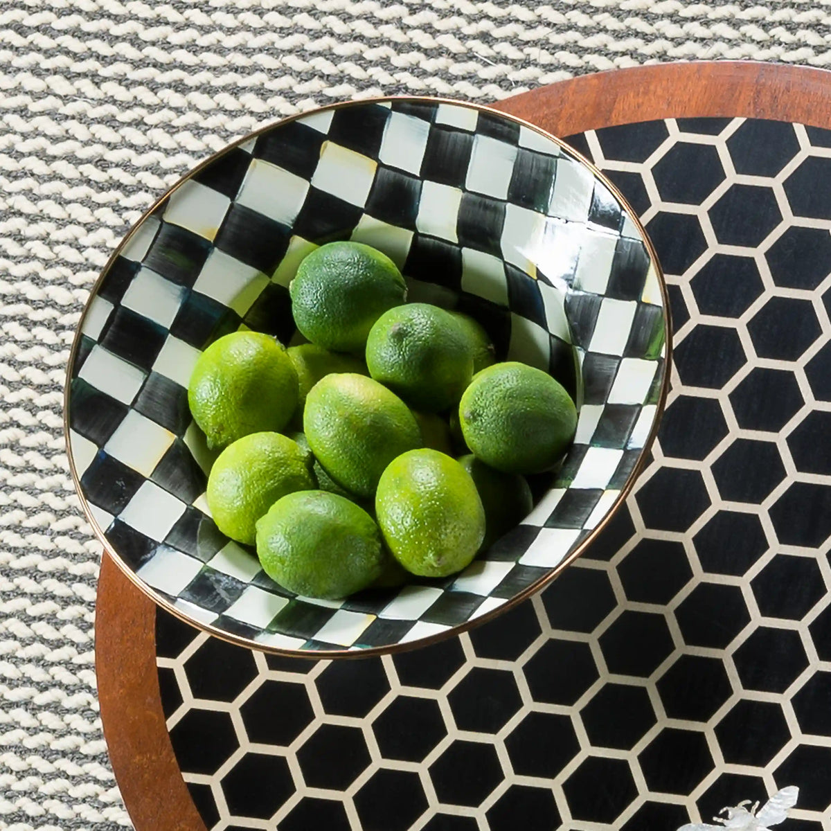Violet Check Serving Bowl