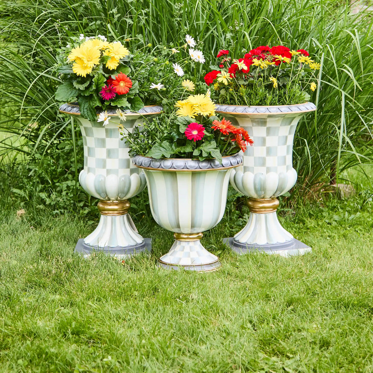 Violet Check Pedestal Urn