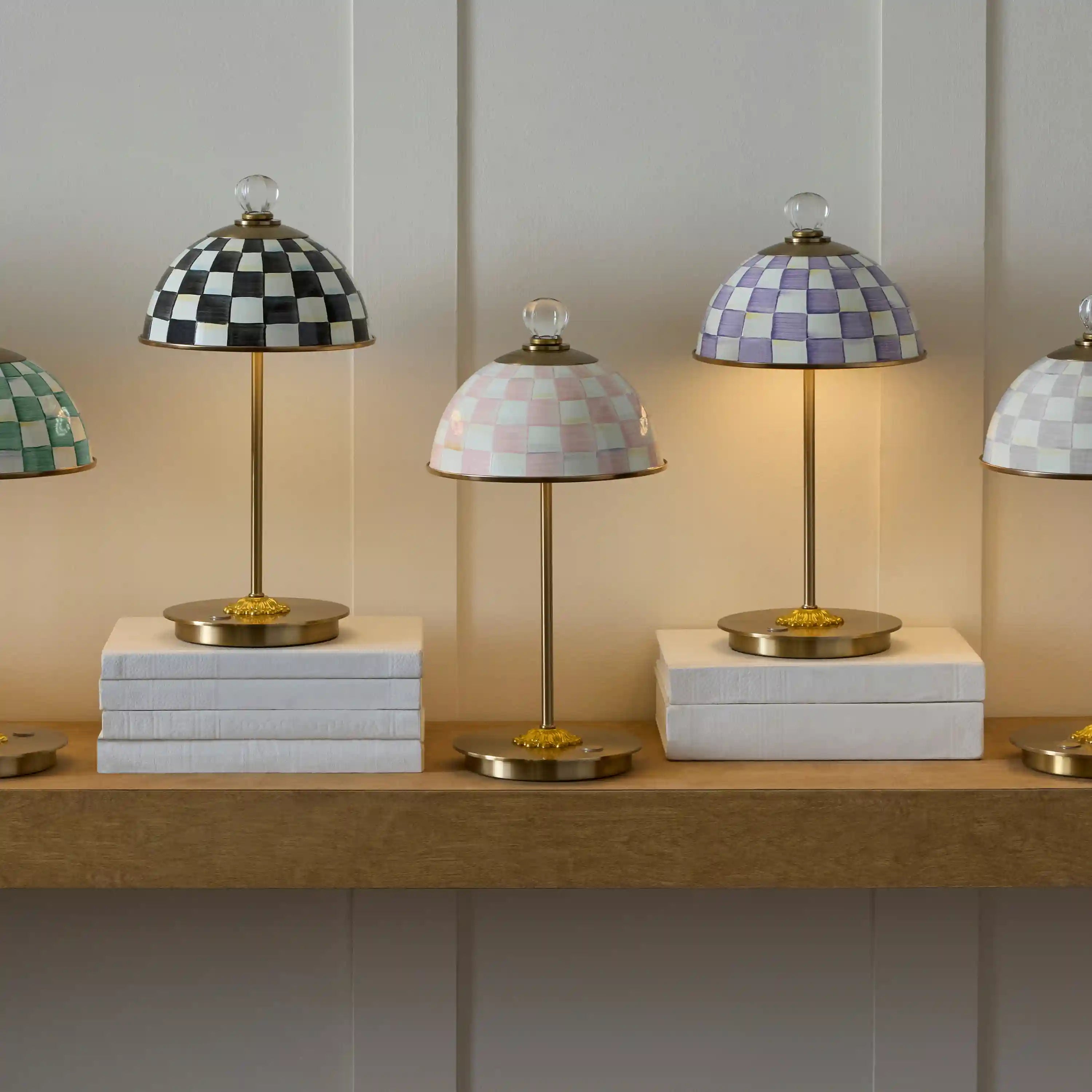 Sterling Check LED Rechargeable Dome Table Lamp