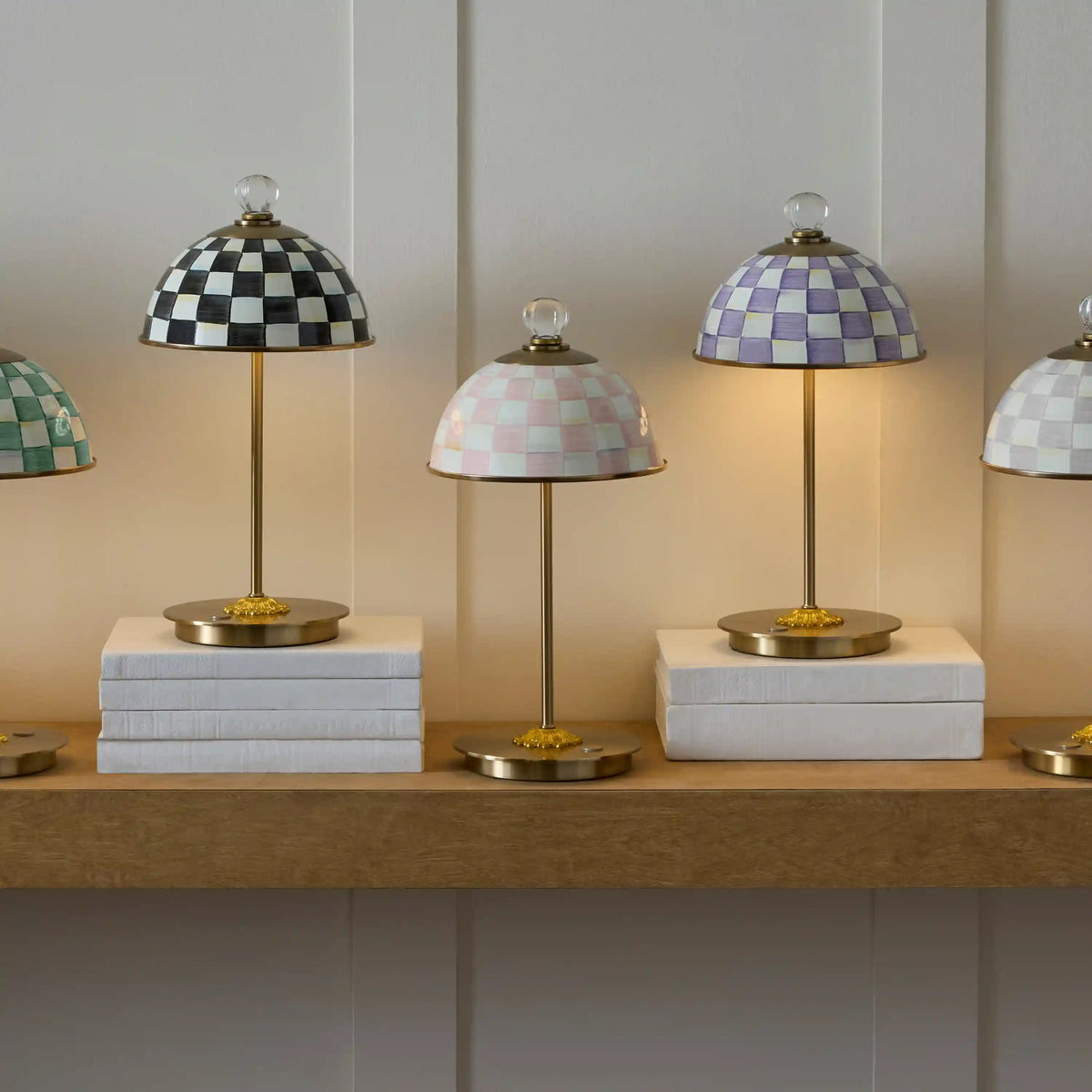 Courtly Check LED Rechargeable Dome Table Lamp