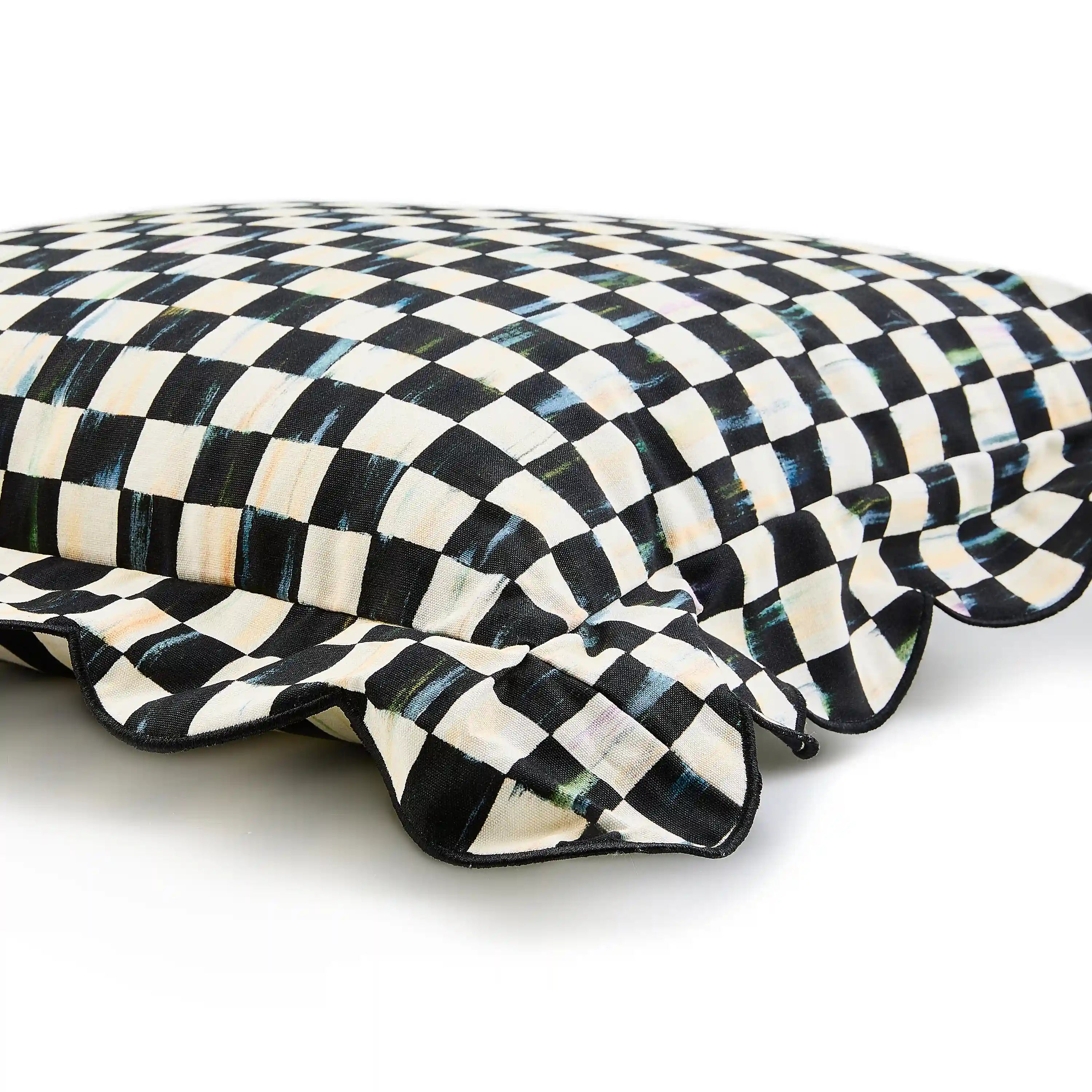 Rosy Check Reversible Scalloped Throw Pillow
