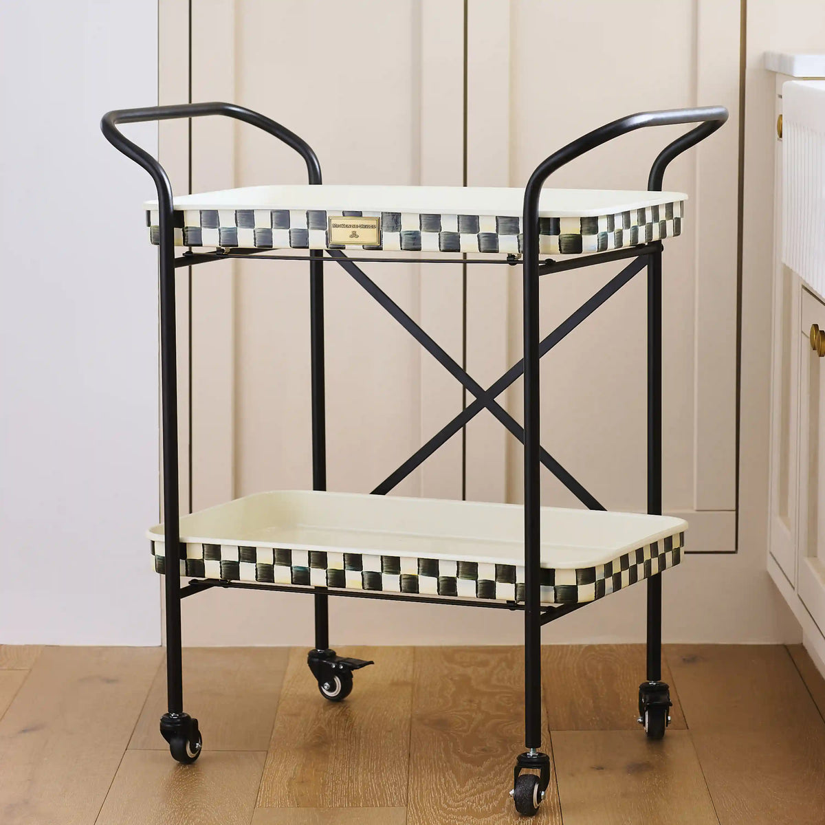 Rosy Check 2-Tier Kitchen Cart