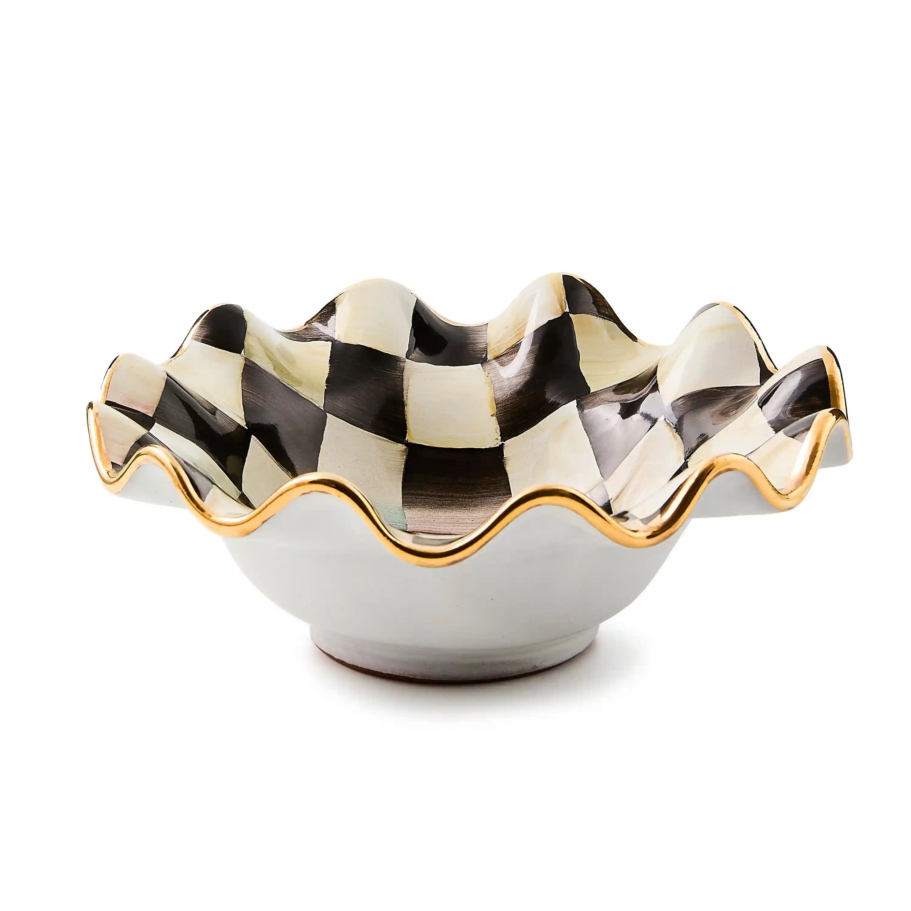 Mocha Check Ceramic Fluted Breakfast Bowl