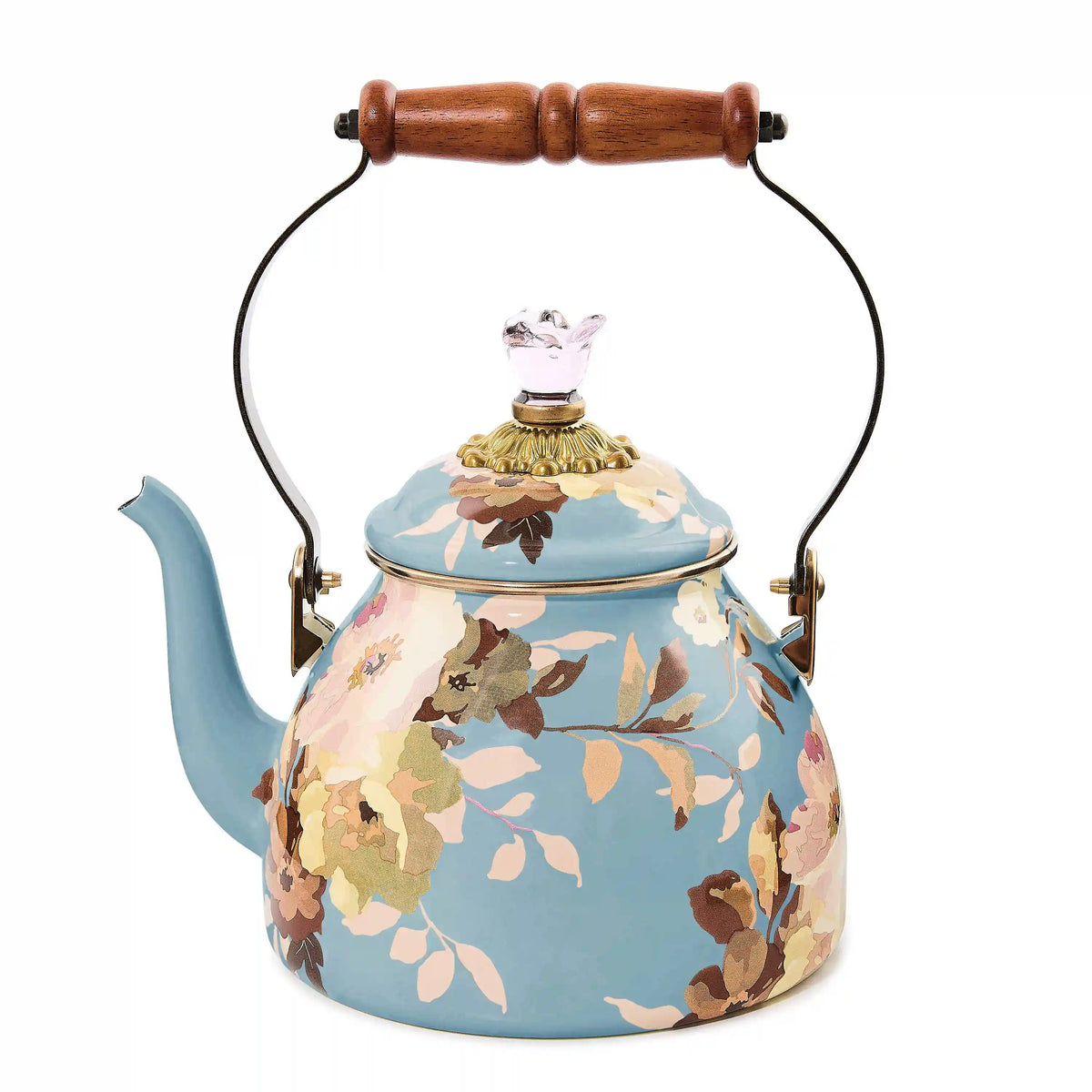 Wild Rose White 2 Quart Tea Kettle
