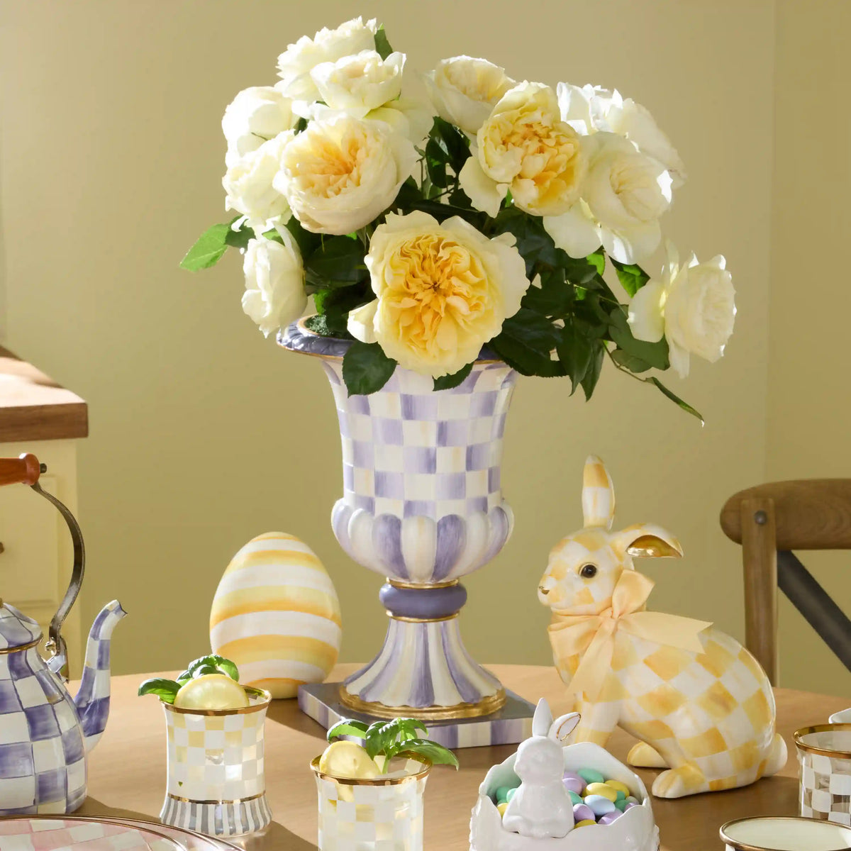 Violet Check Tabletop Pedestal Urn
