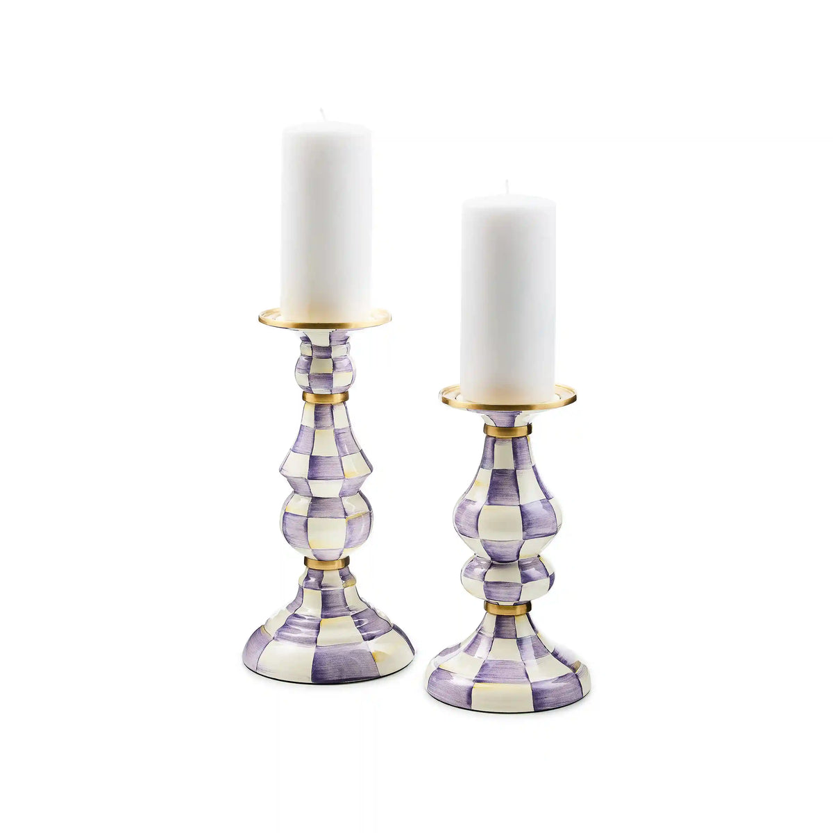 Violet Check Large Pillar Candlestick