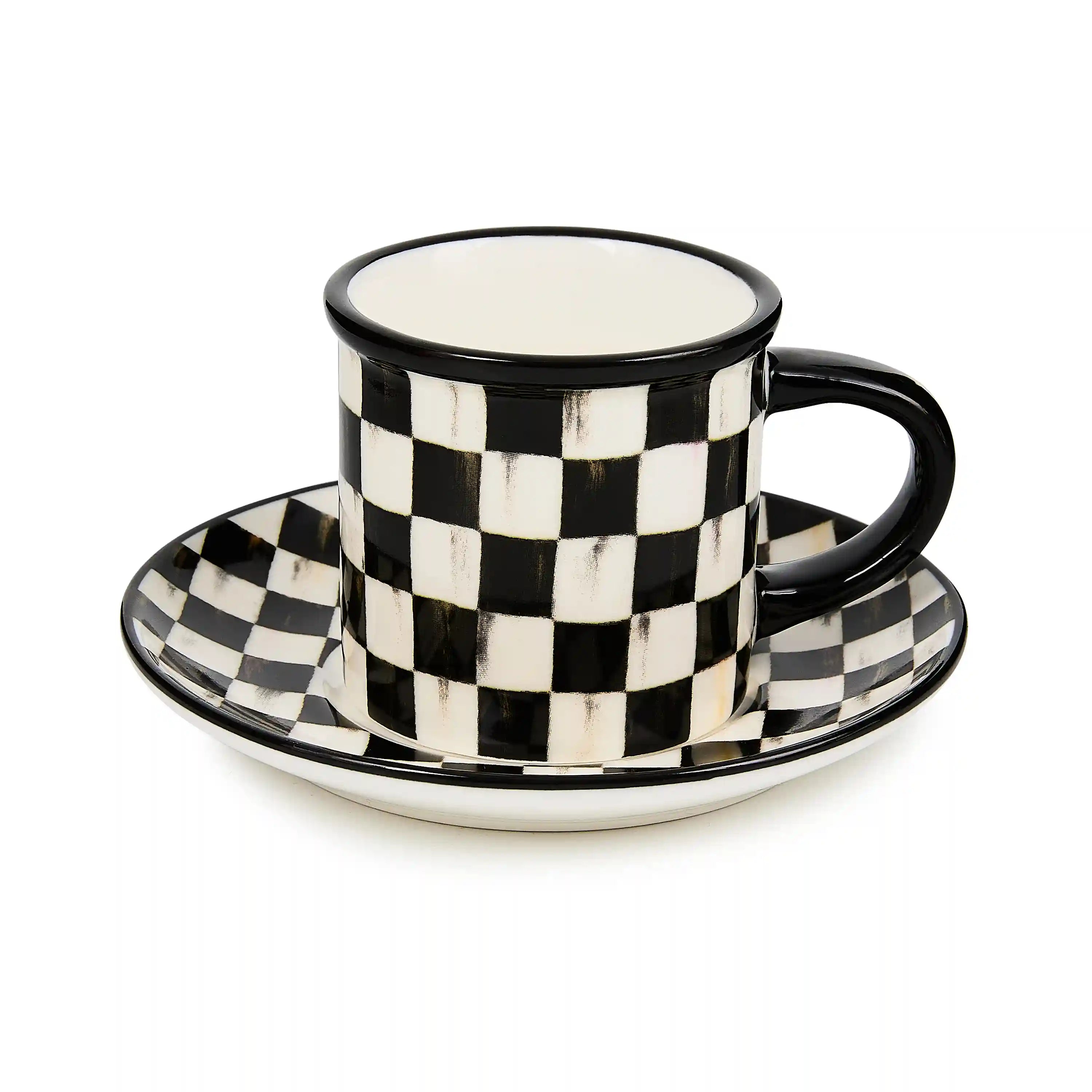 Rosy Check Espresso Cup & Saucer, Set of 2