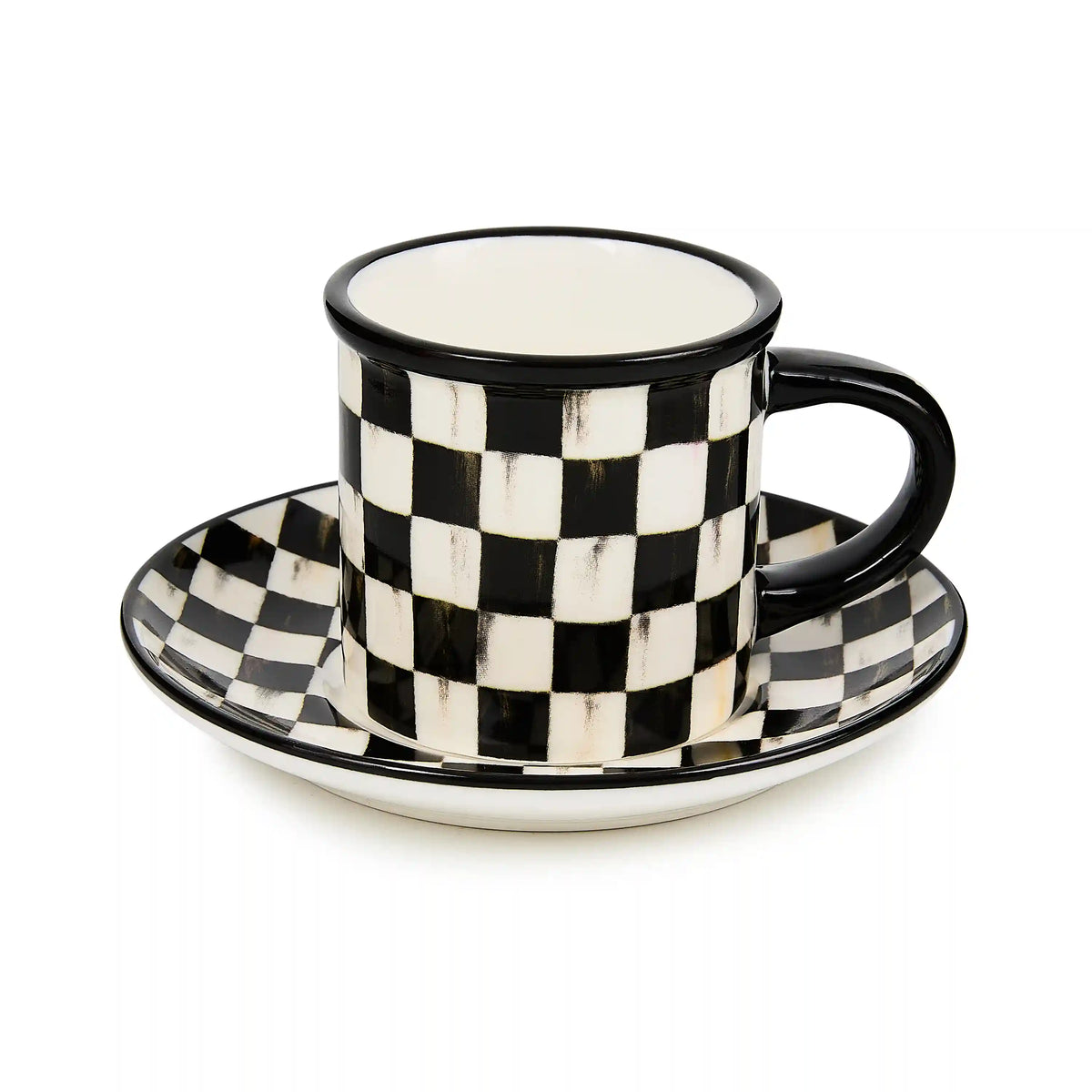 Mocha Check Espresso Cup & Saucer, Set of 2