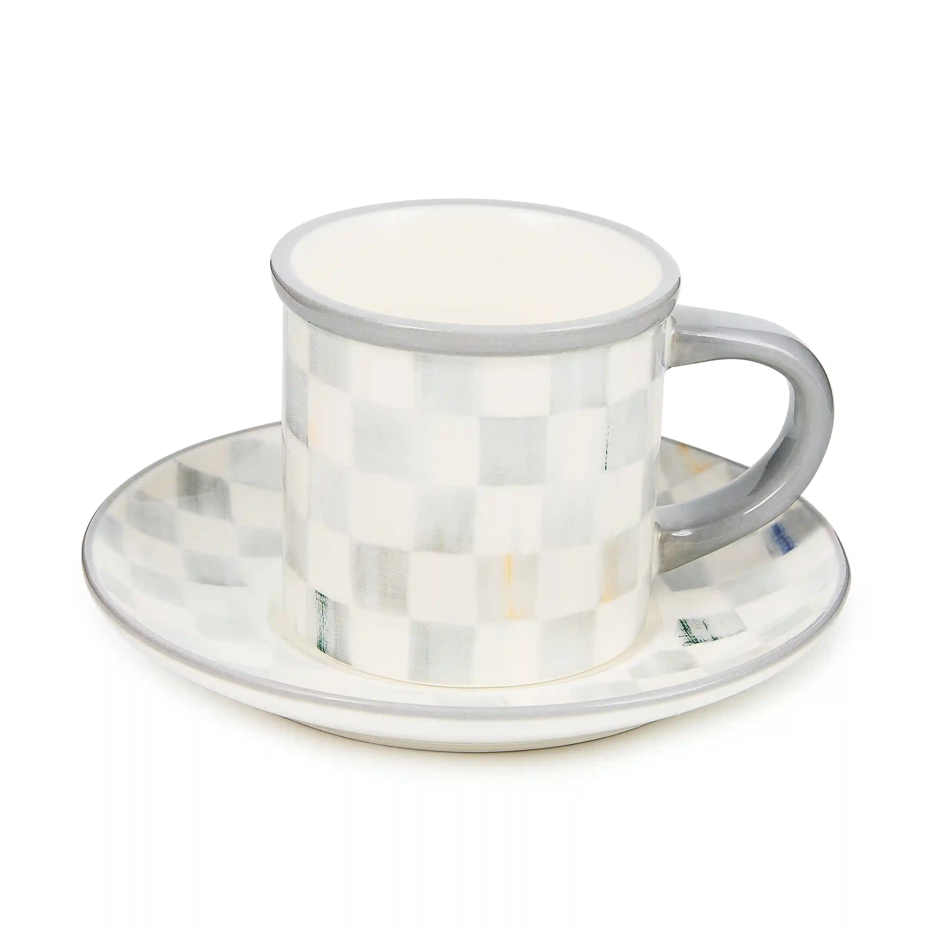 Rosy Check Espresso Cup & Saucer, Set of 2