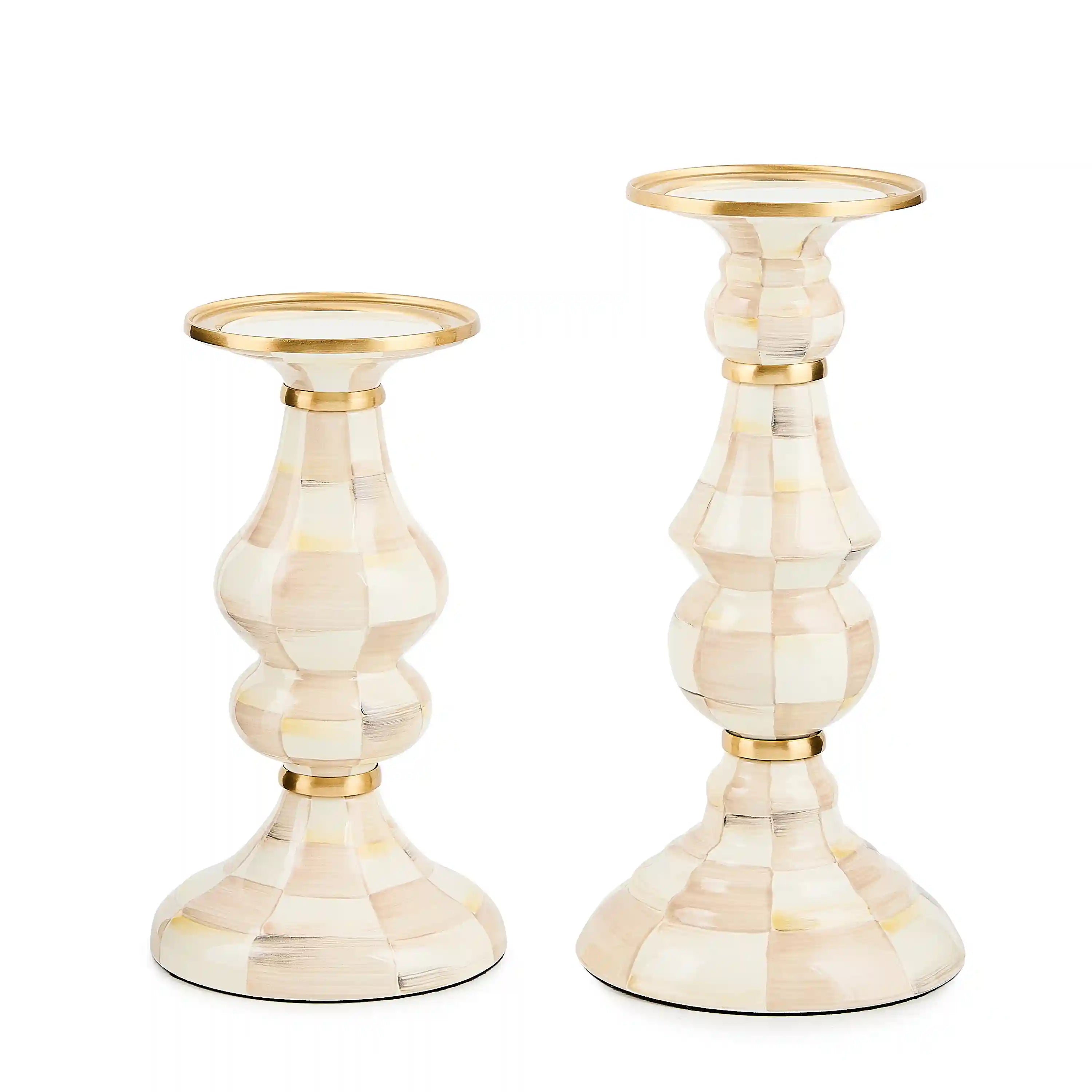 Emerald Check Medium Pillar Candlestick