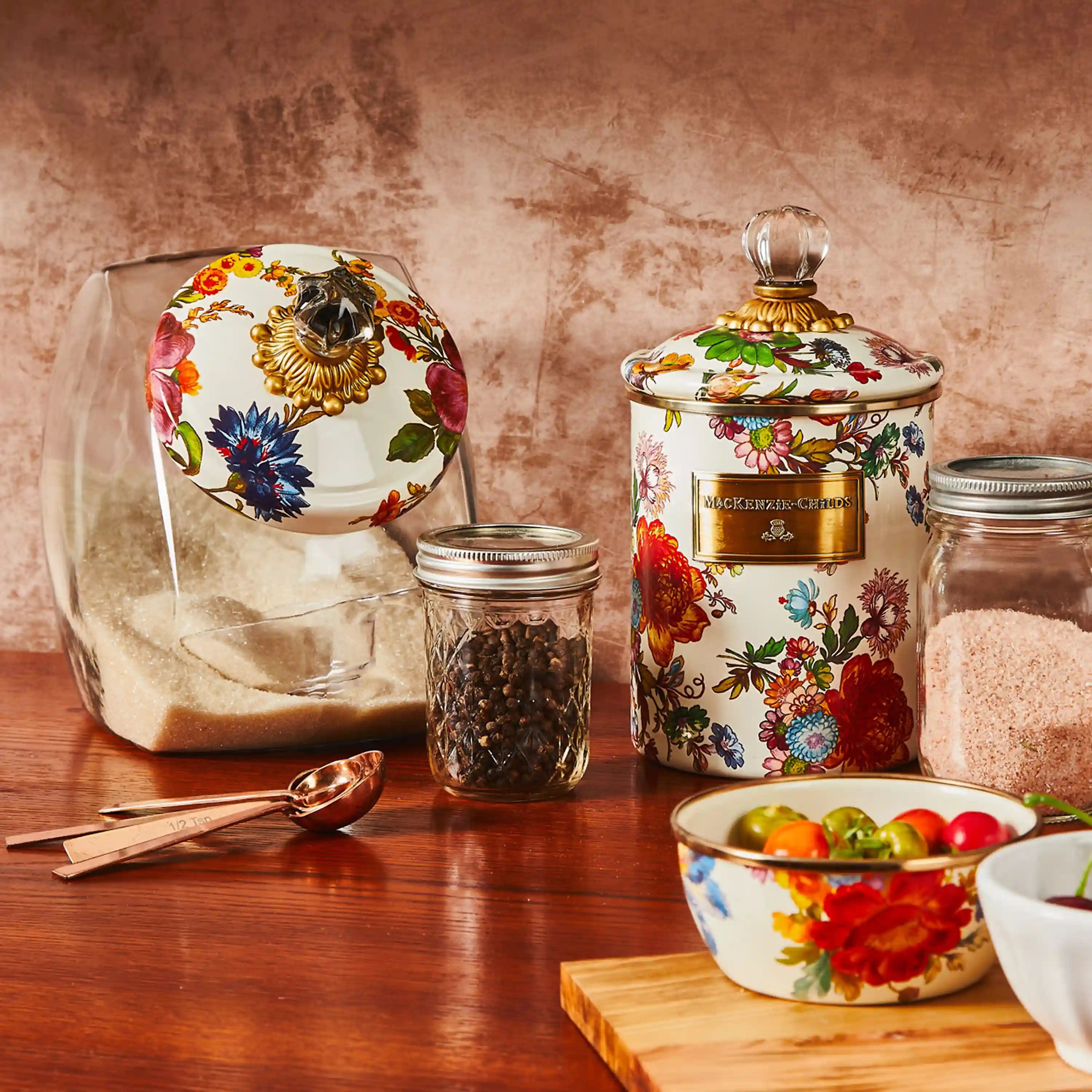 Cookie Jar with White Flower Market Lid