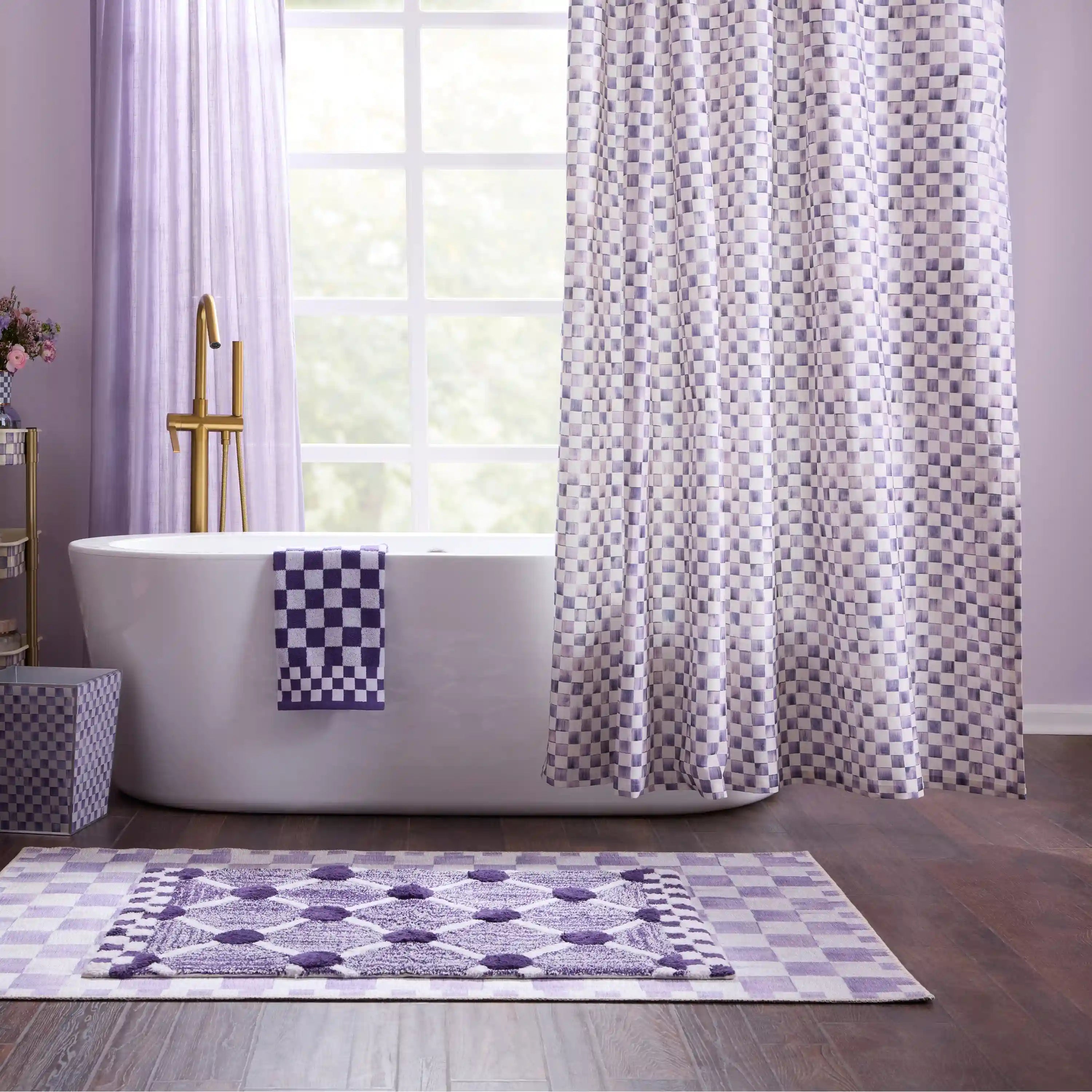 Violet Check Shower Curtain