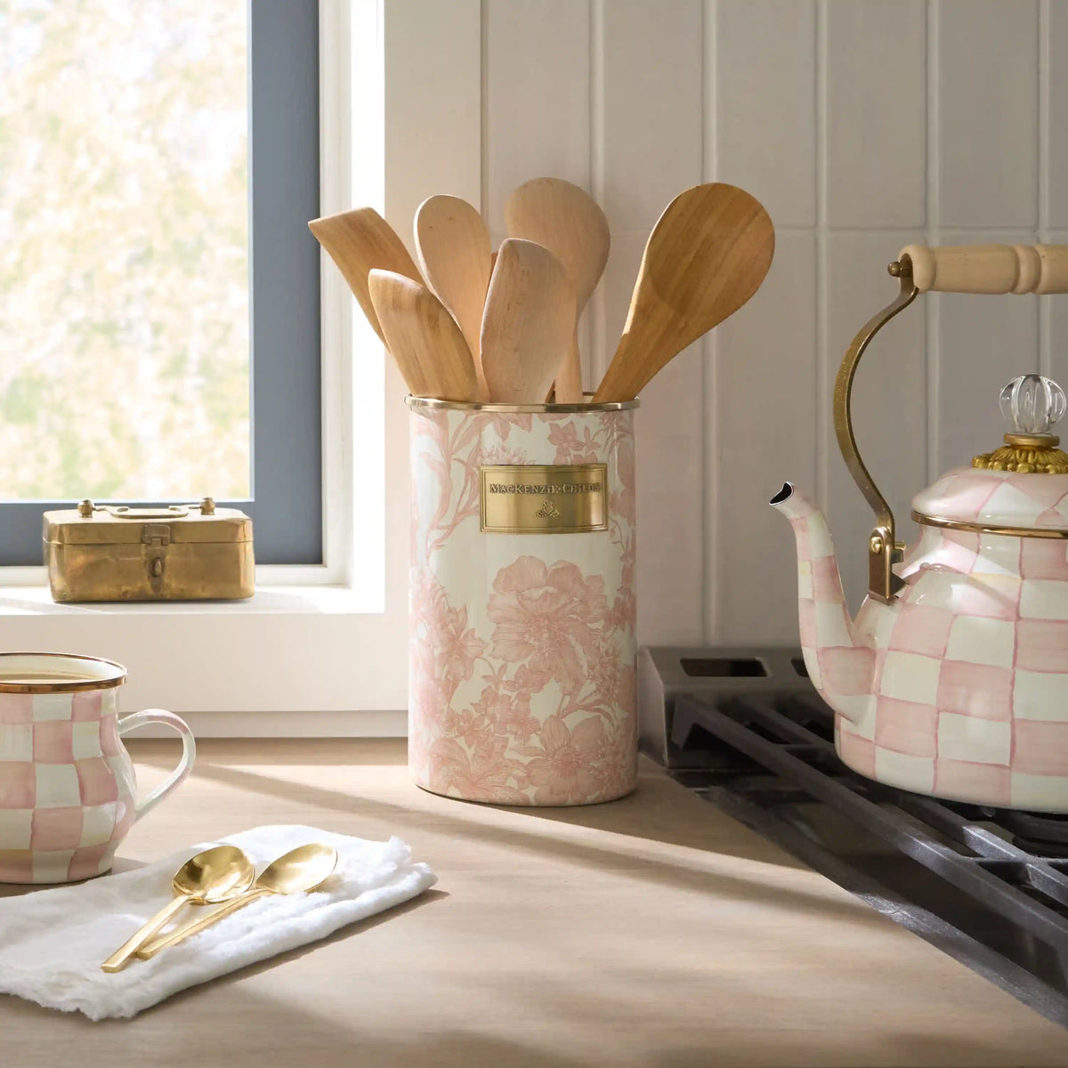 Wild Rose White Utensil Holder