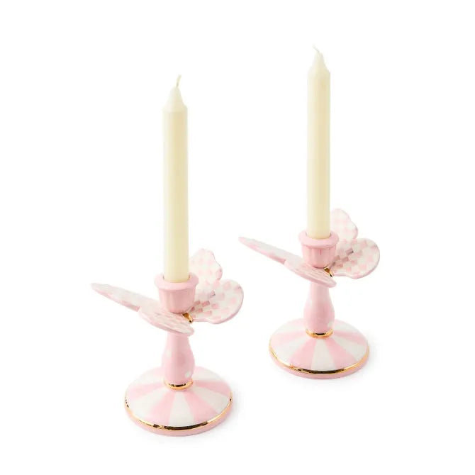 Rosy Check Tall Butterfly Candlesticks, Set of 2