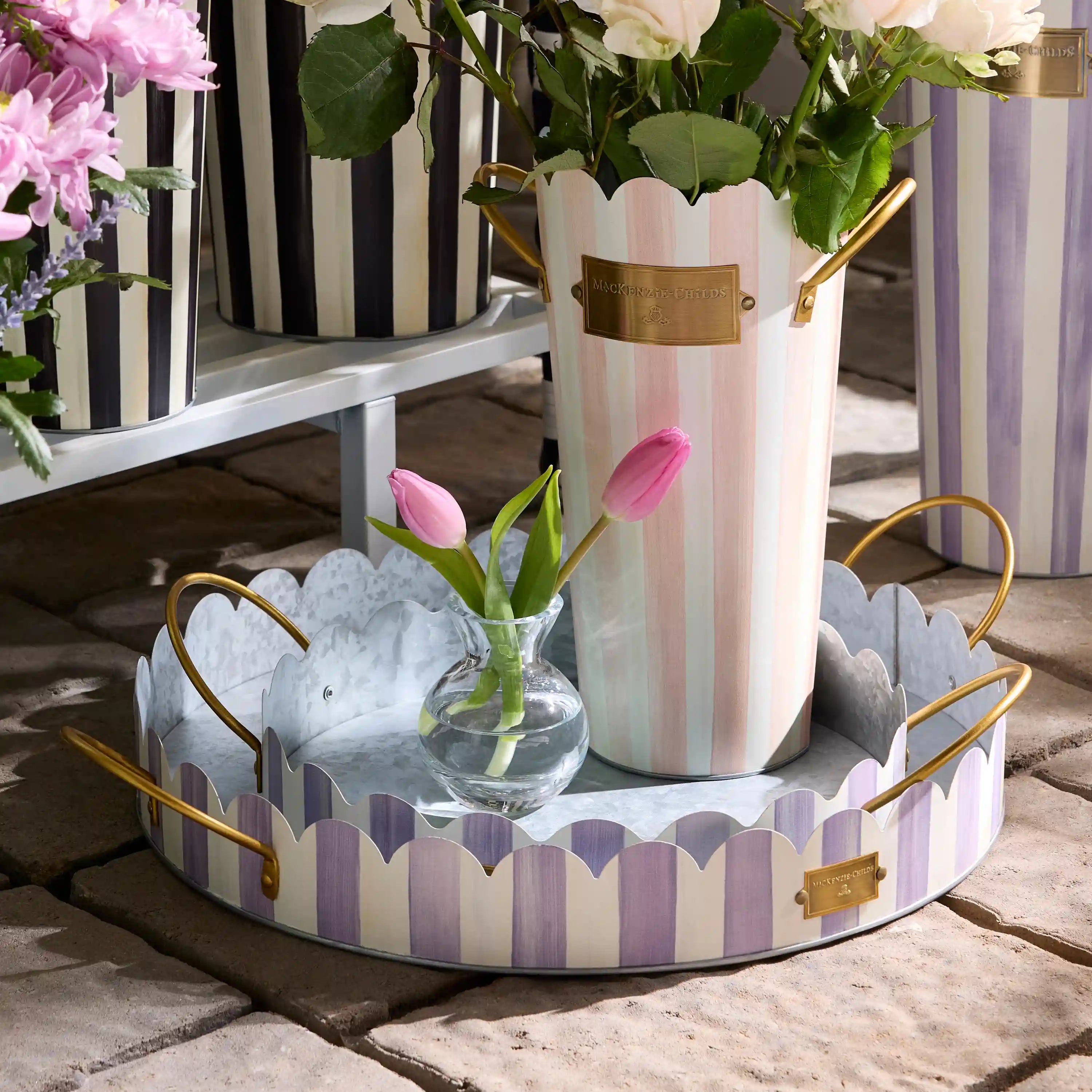Rosy Stripe Serving Trays, Set of 2