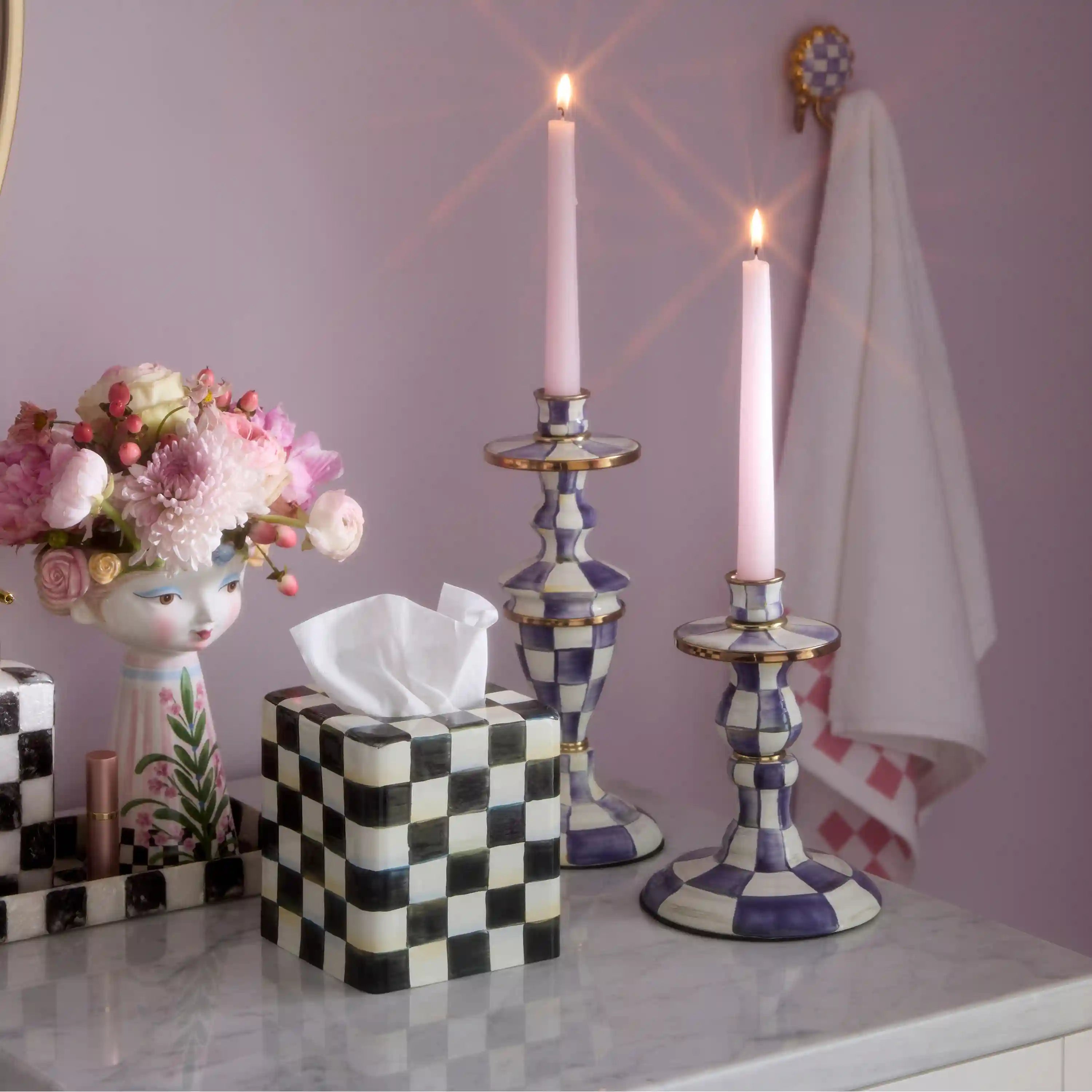 Emerald Check Small Candlestick