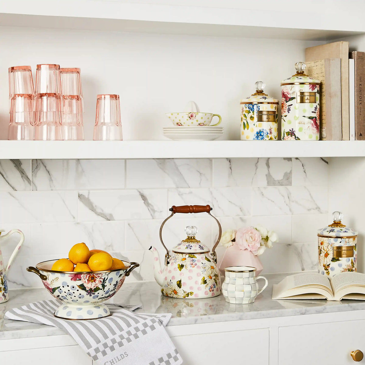 White Flower Market 3 Quart Tea Kettle