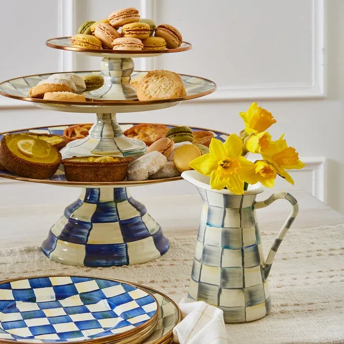 Sterling Check Small Pedestal Platter