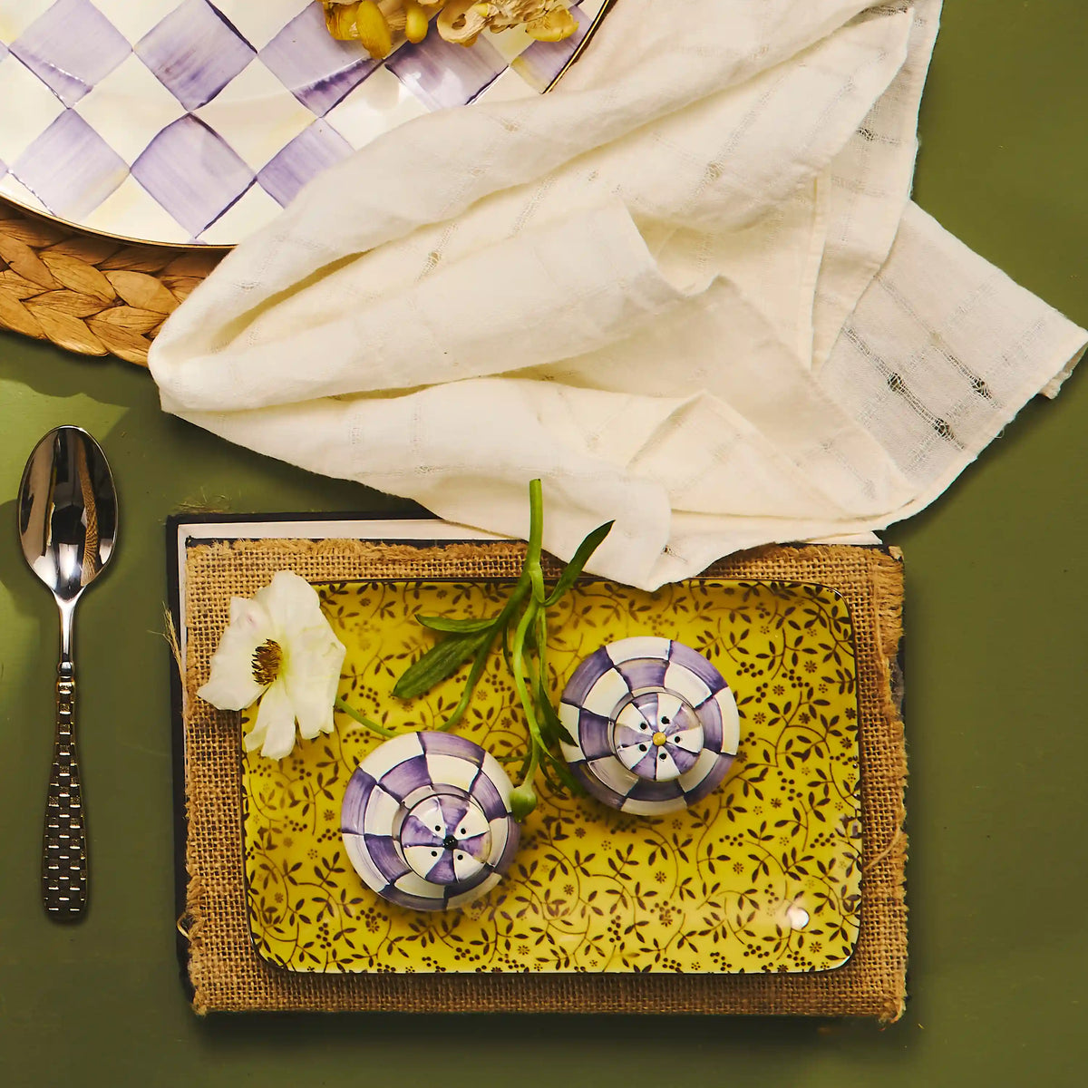 Violet Check Salt & Pepper Shakers
