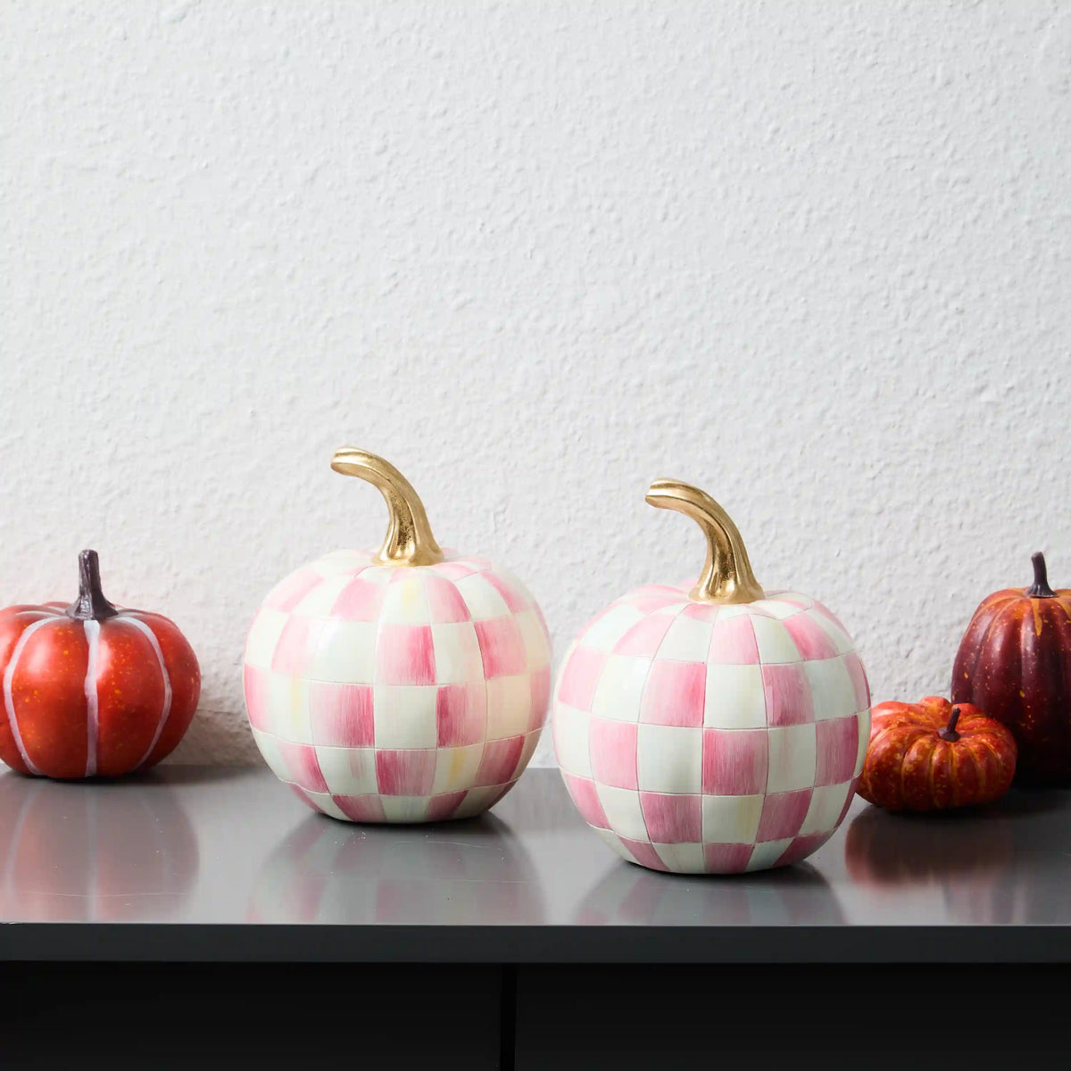Classic Orange Check Mini Pumpkin Set of 2