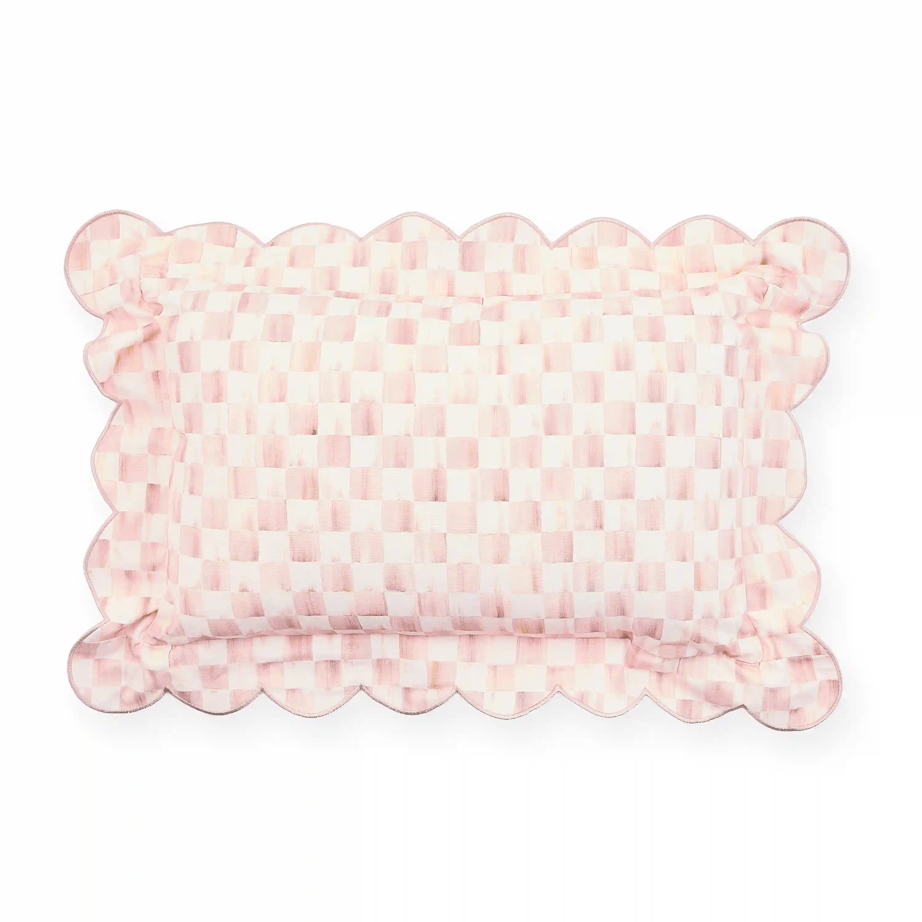 Rosy Check Reversible Scalloped Throw Pillow
