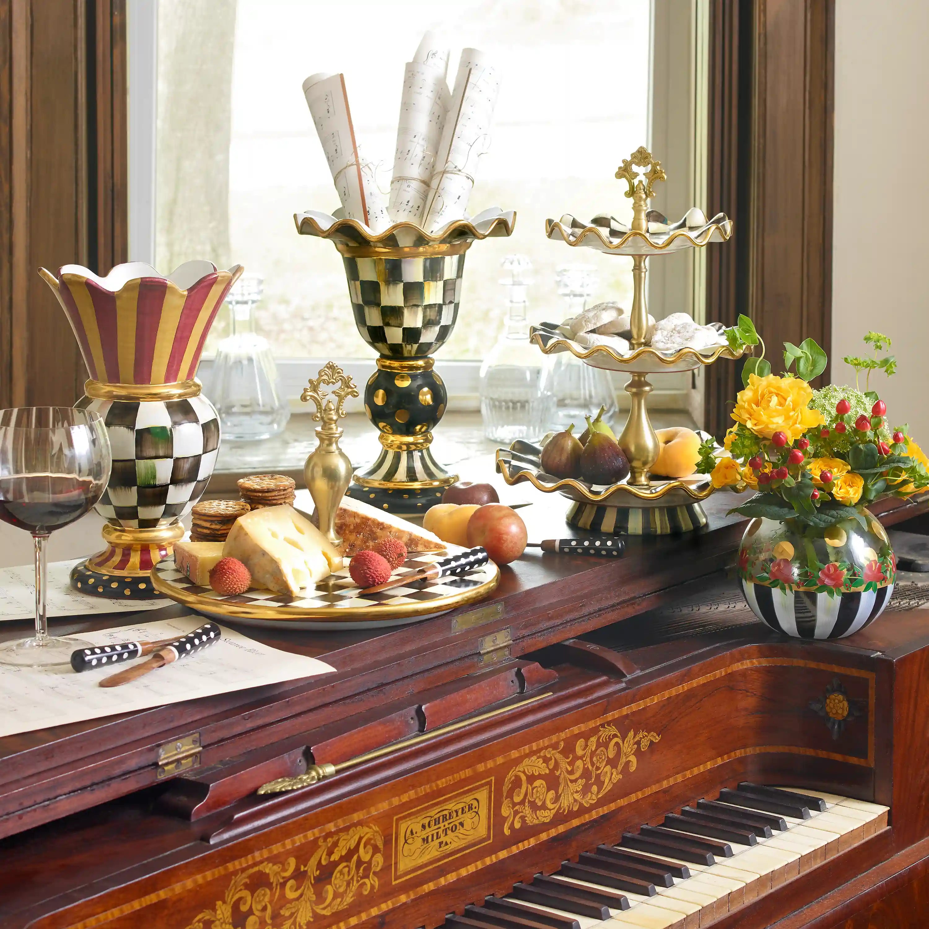 Sterling Check Ceramic Three Tier Sweet Stand