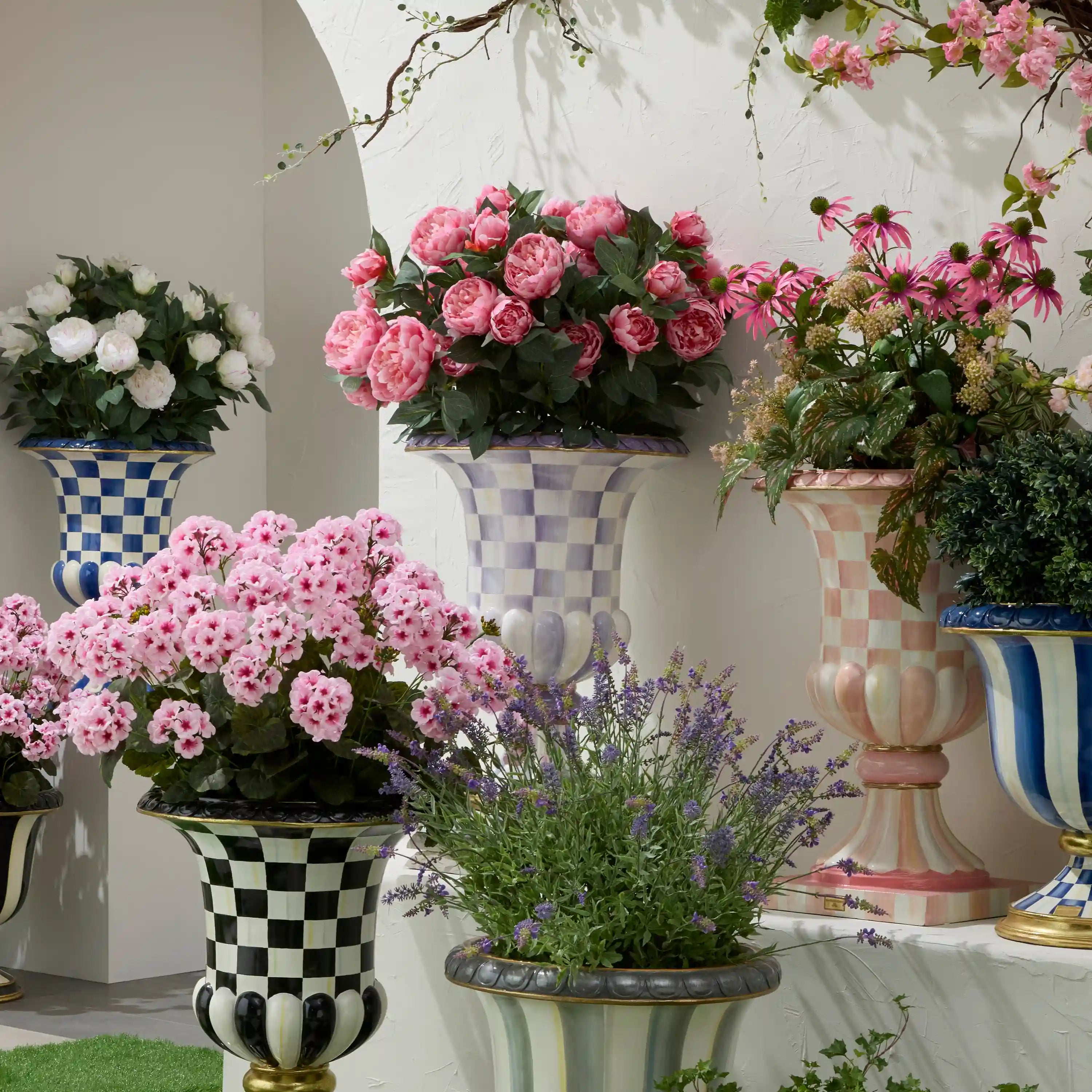 Violet Check Pedestal Urn