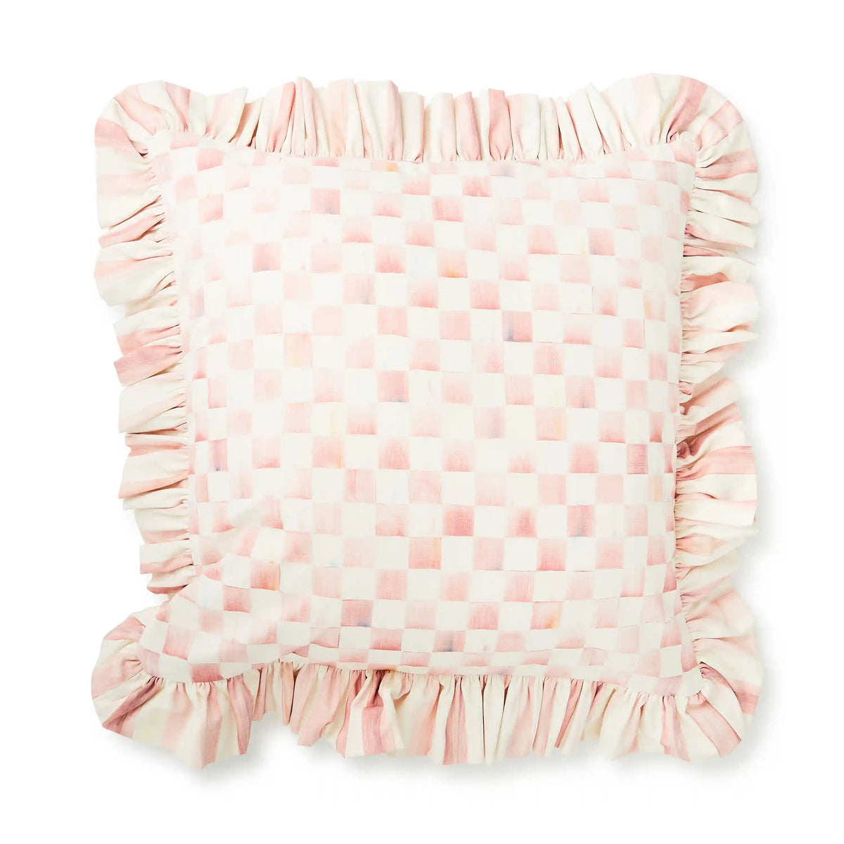 Mocha Check Throw Pillow with Ruffle