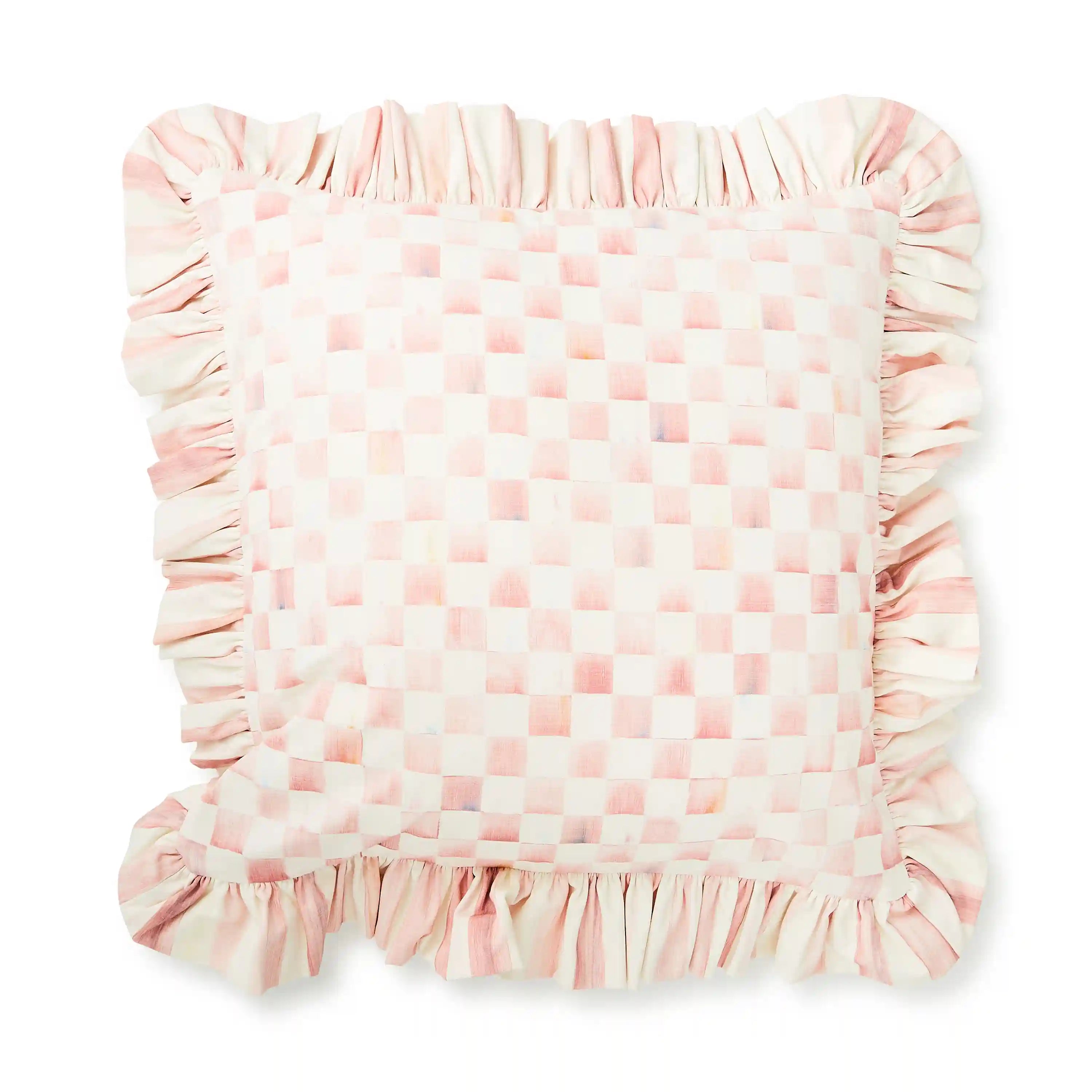 Rosy Check Ruffle Throw Pillow