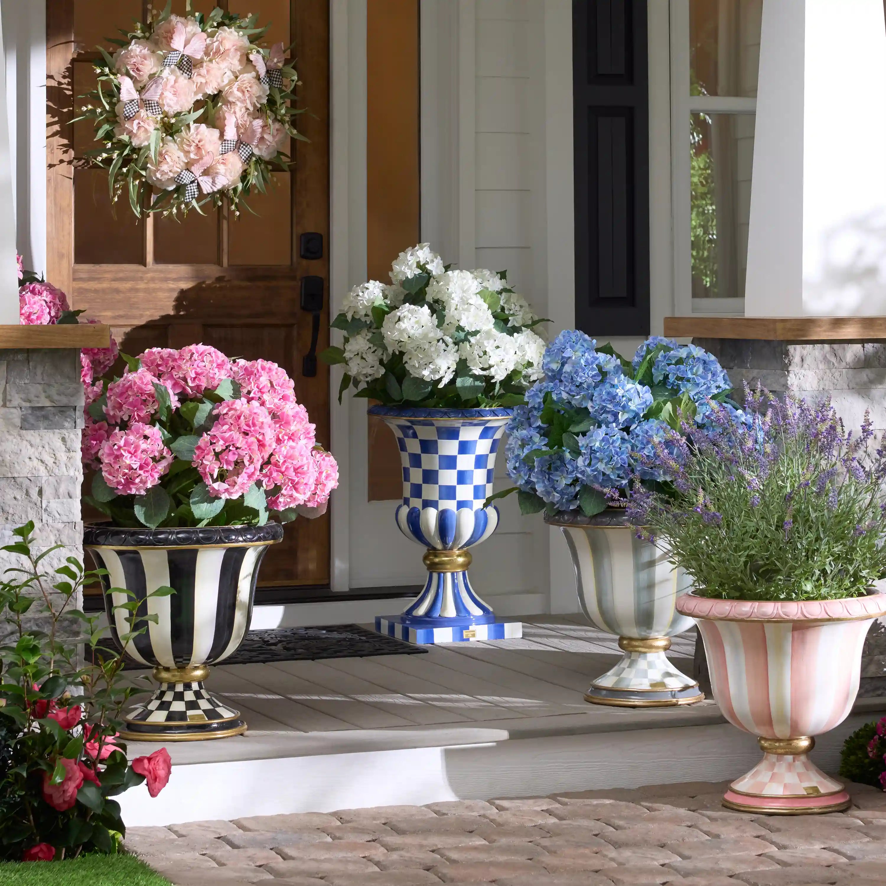 Violet Check Pedestal Urn