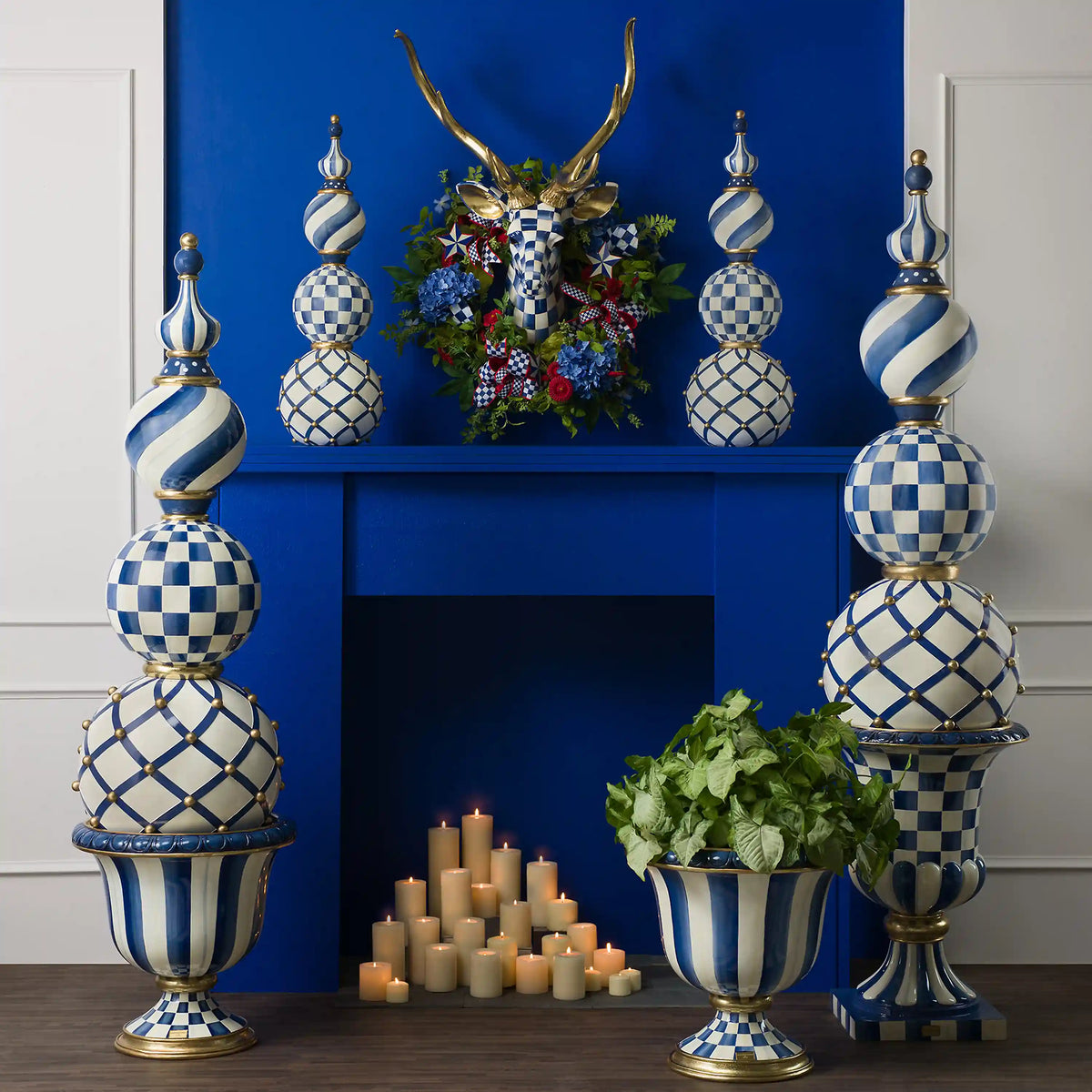Violet Check Pedestal Urn