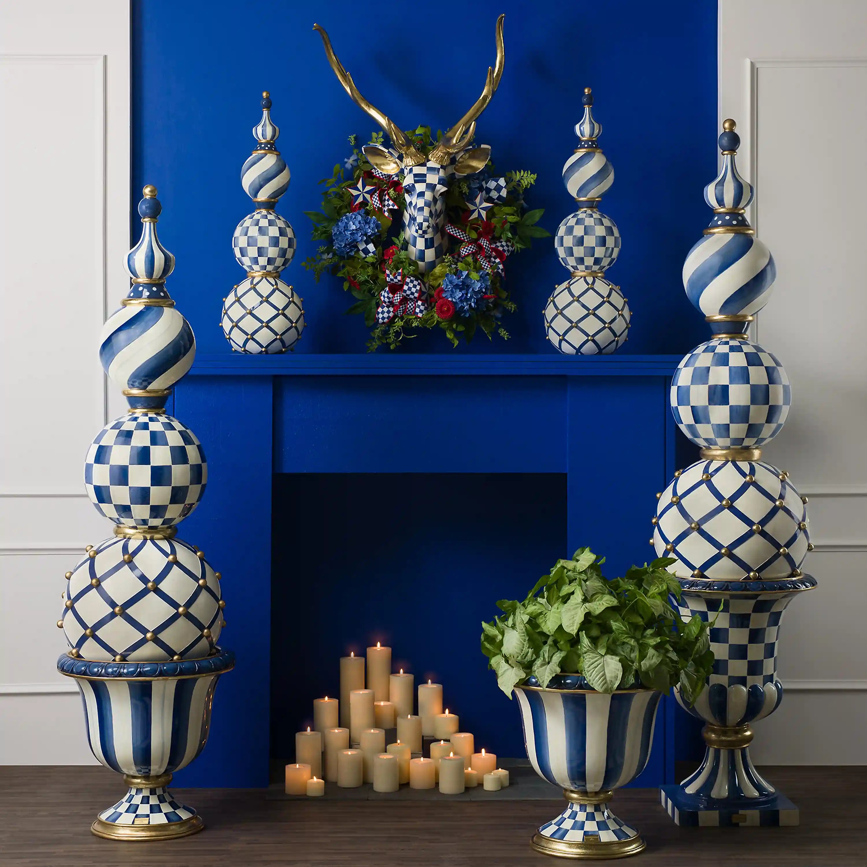 Mocha Check Pedestal Urn