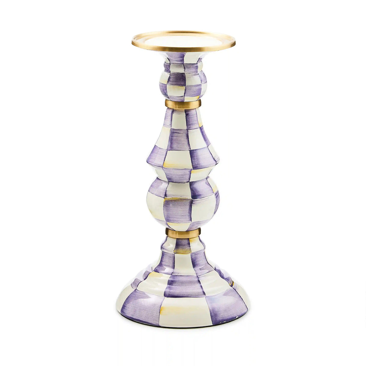 Violet Check Medium Pillar Candlestick