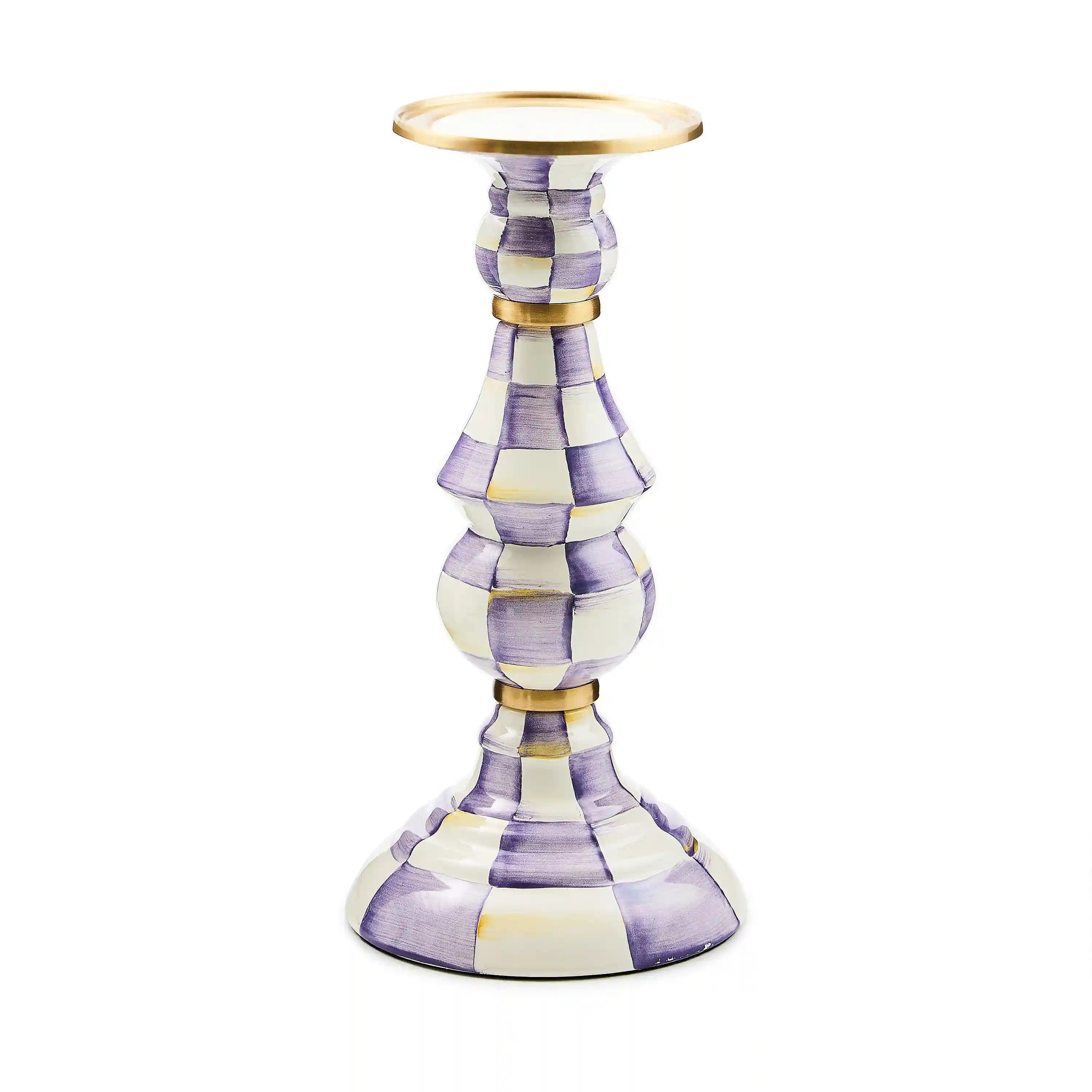 Mocha Check Large Pillar Candlestick
