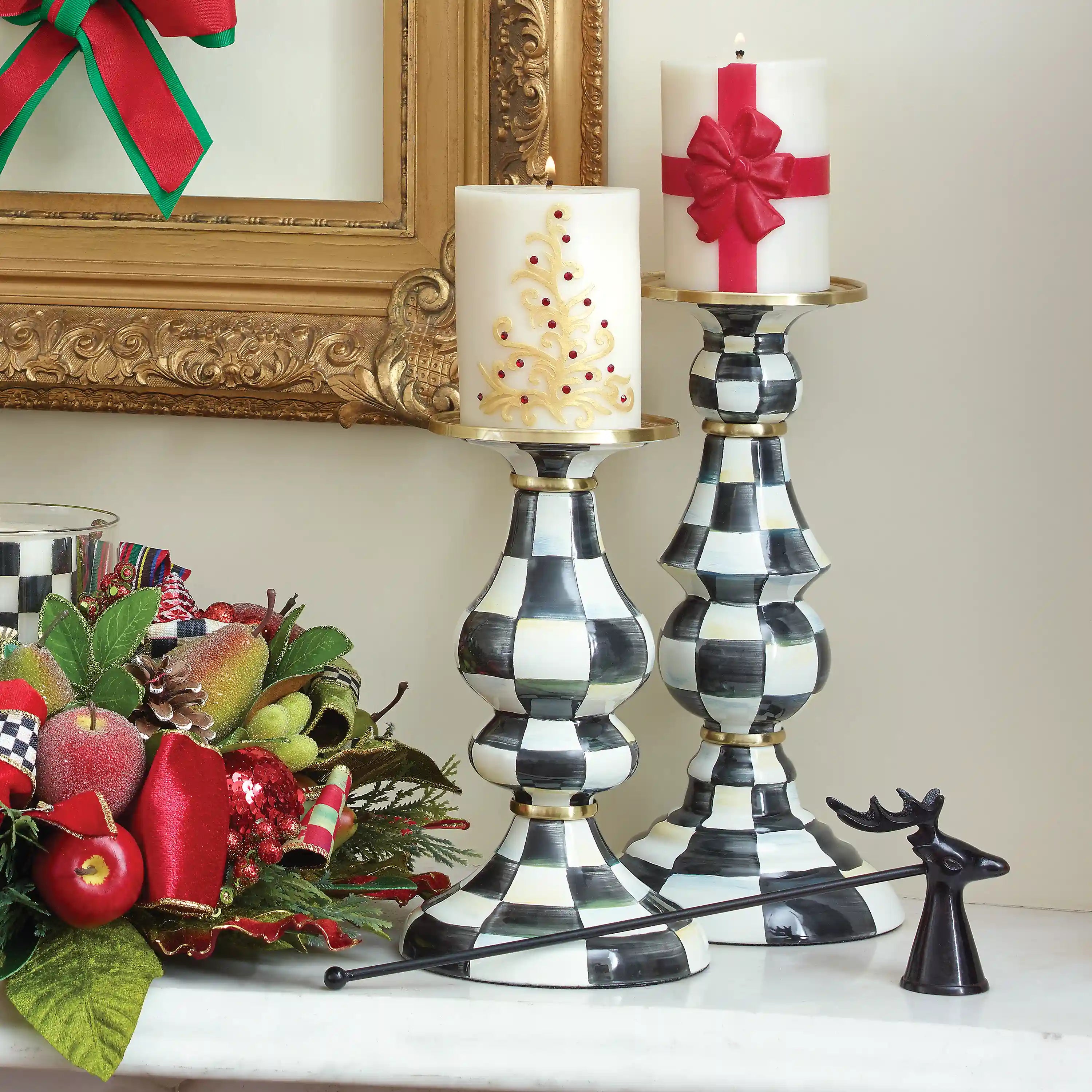 Emerald Check Medium Pillar Candlestick
