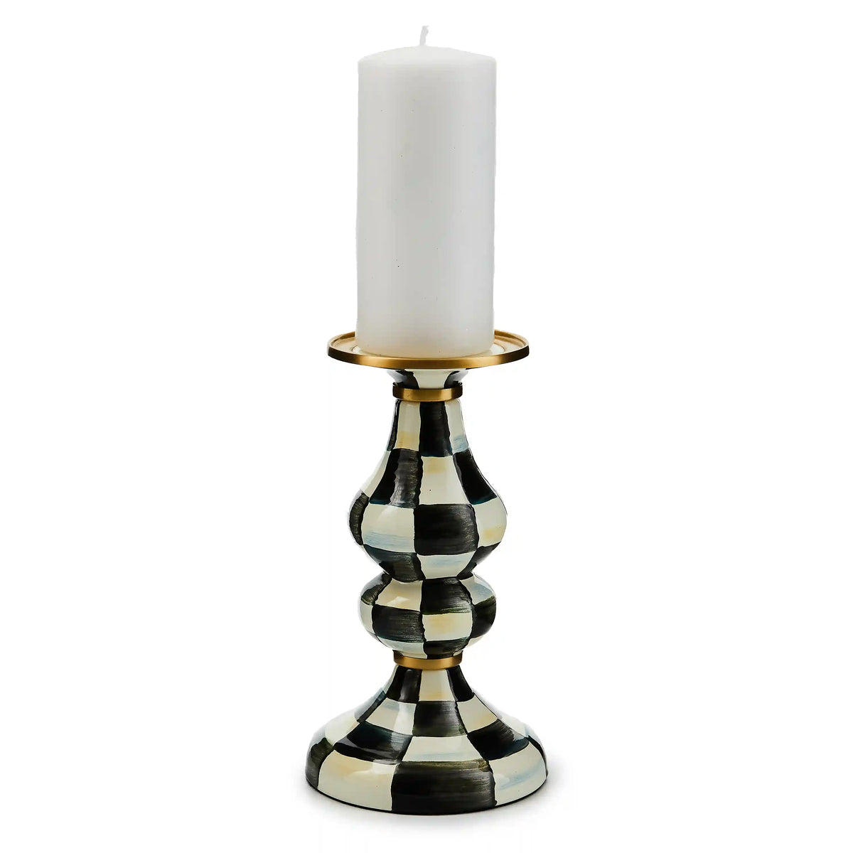 Violet Check Medium Pillar Candlestick