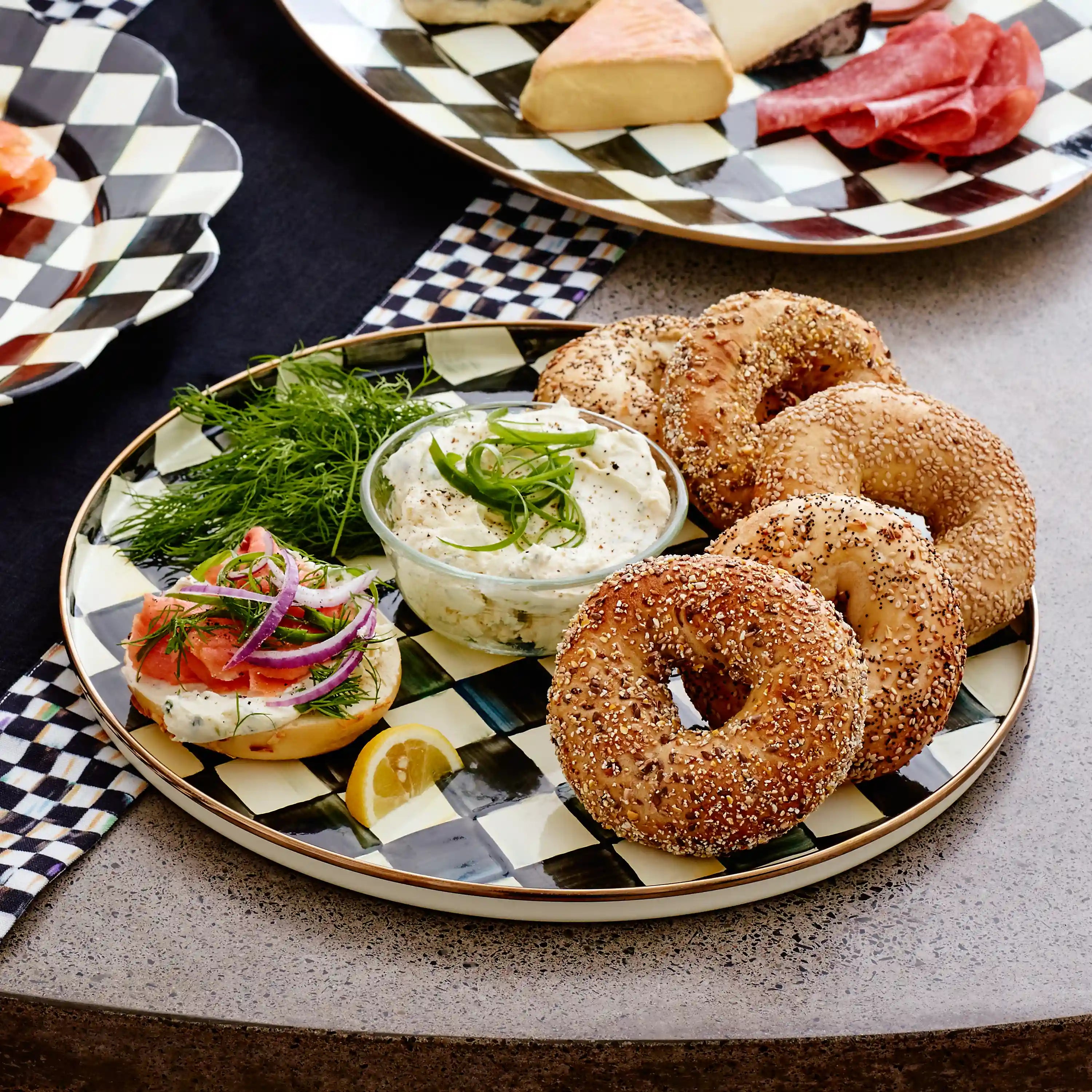 Mocha Check Round Tray