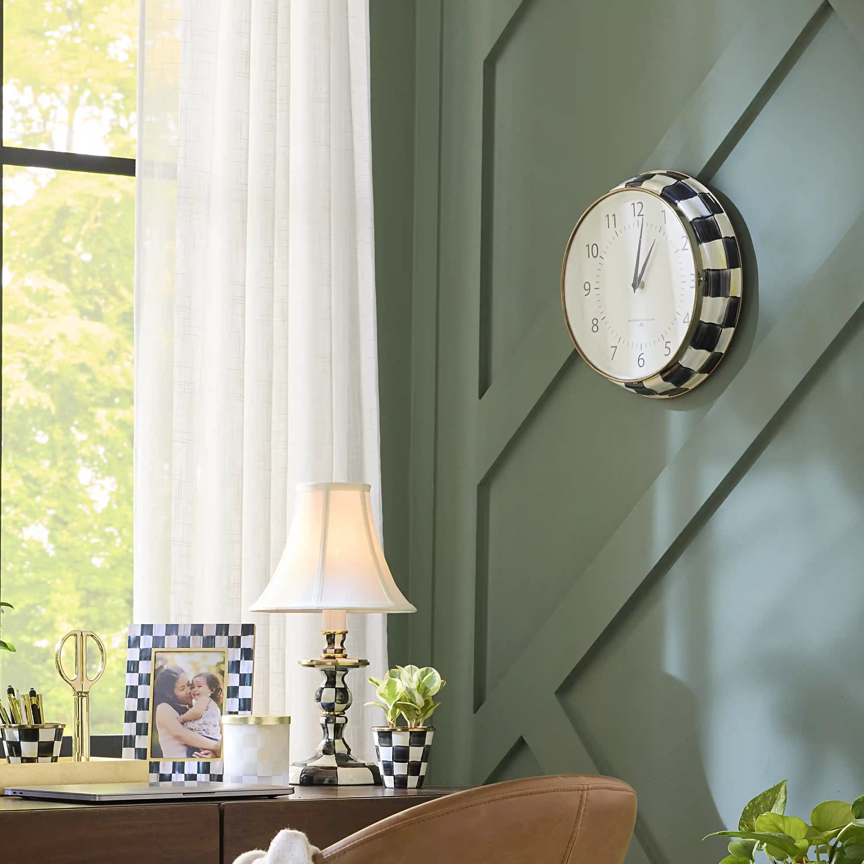 Mocha Check School Wall Clock
