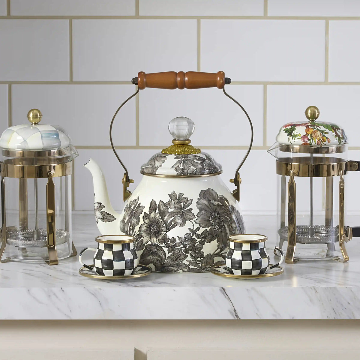 White Flower Market 2 Quart Tea Kettle