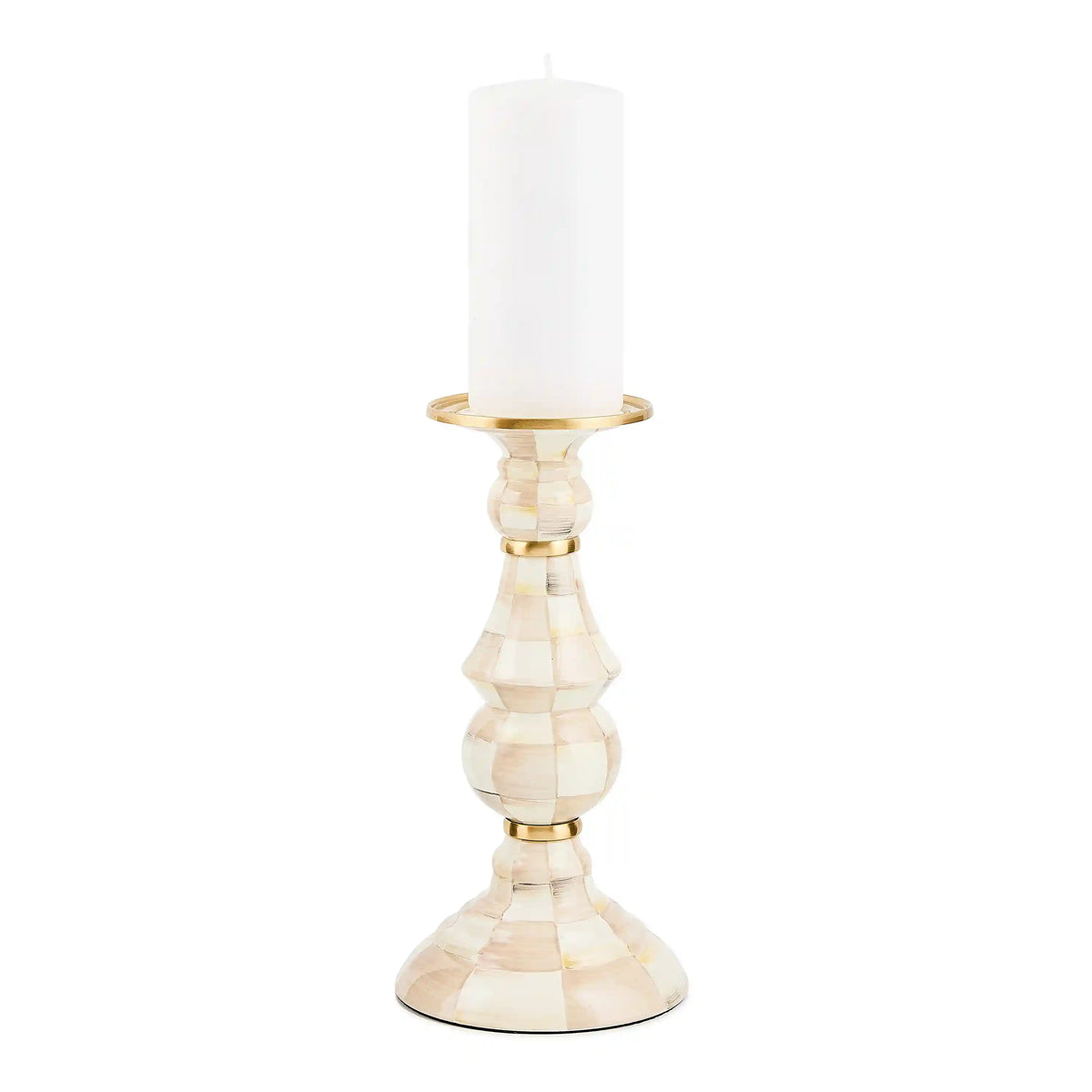 Violet Check Medium Pillar Candlestick