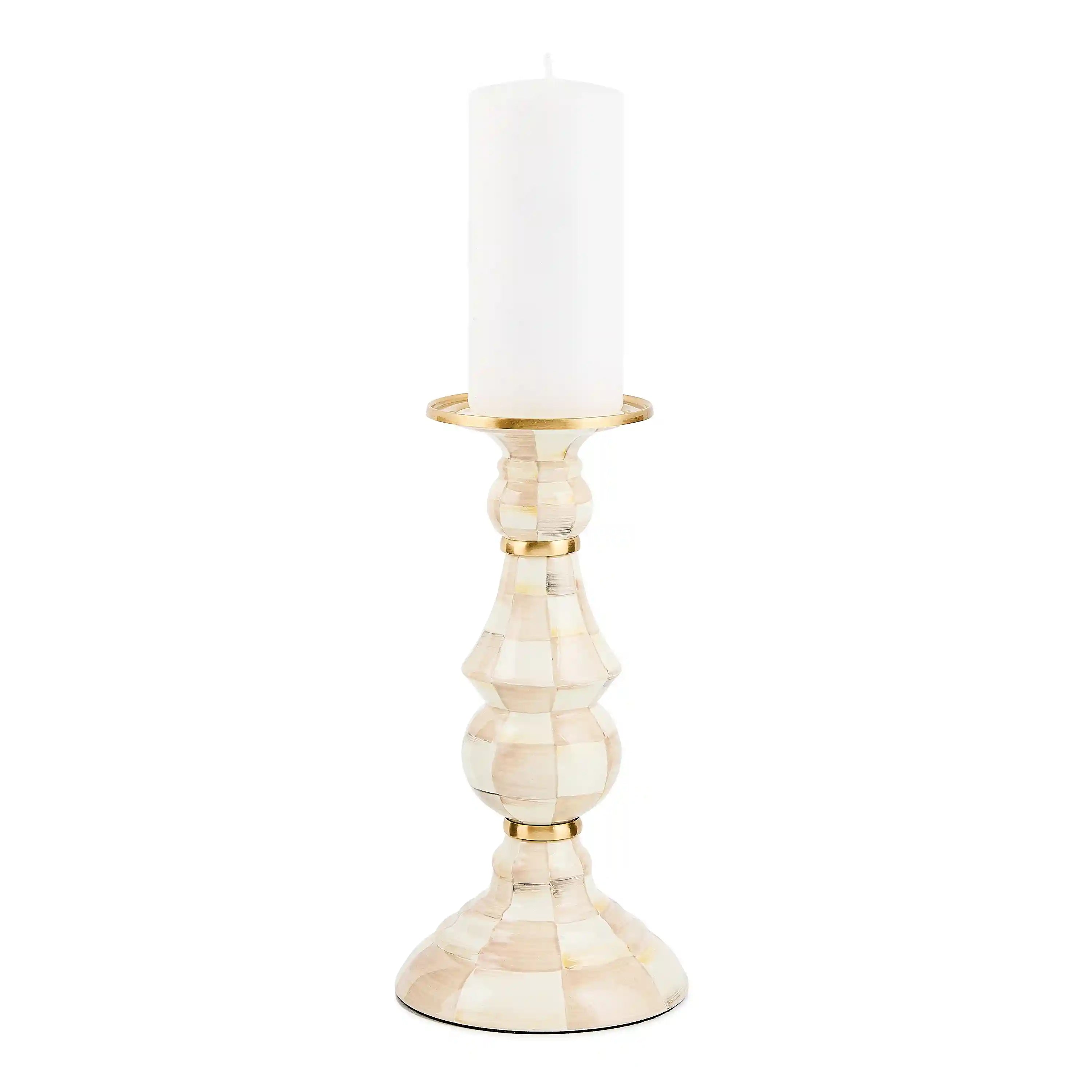 Sterling Check Large Pillar Candlestick