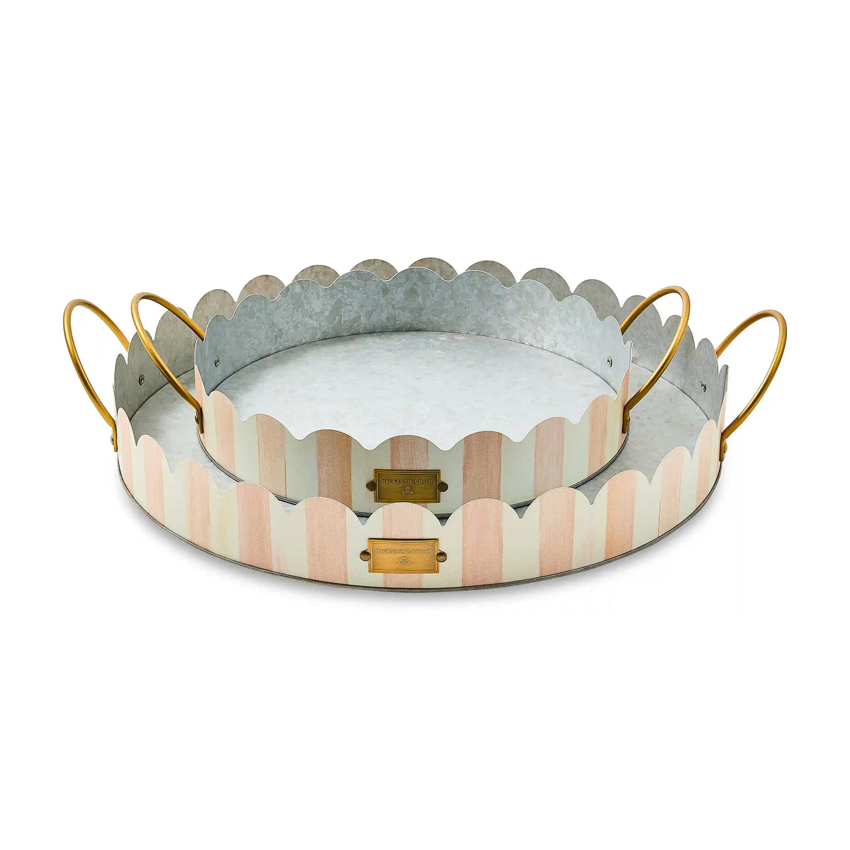 Grass Green Stripe Serving Trays, Set of 2