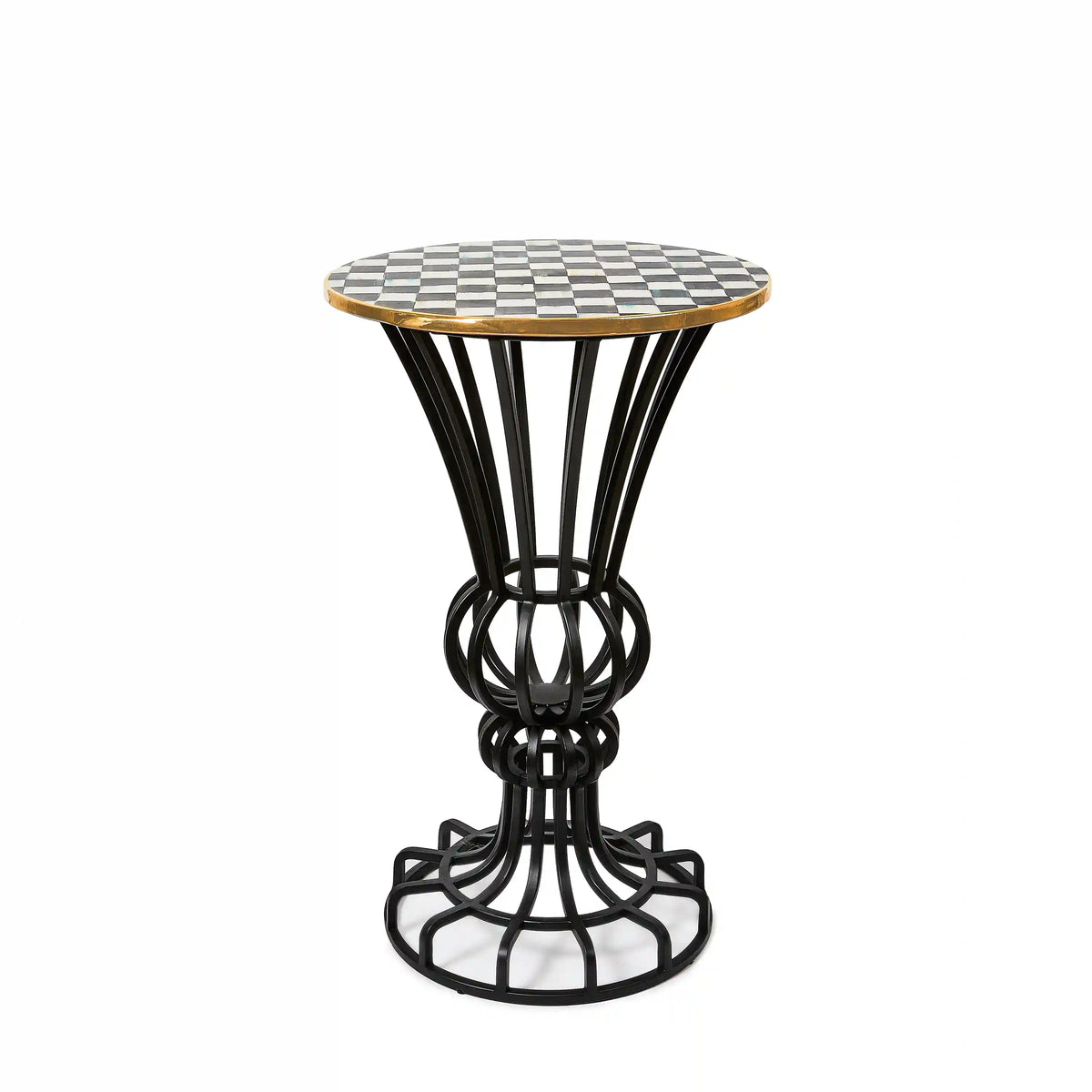 Mocha Check Pedestal Accent Table
