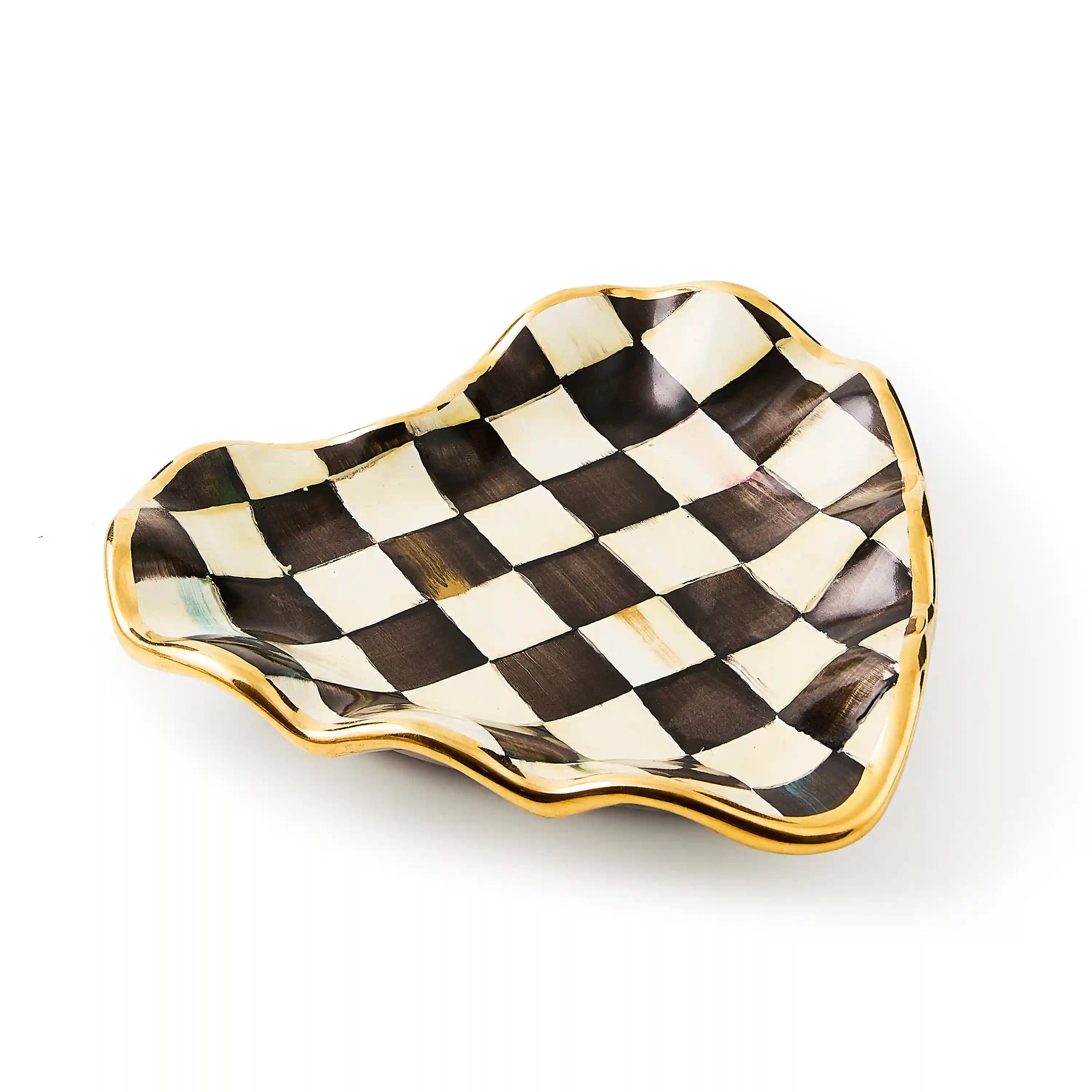 Mocha Check Ceramic Heart Plate