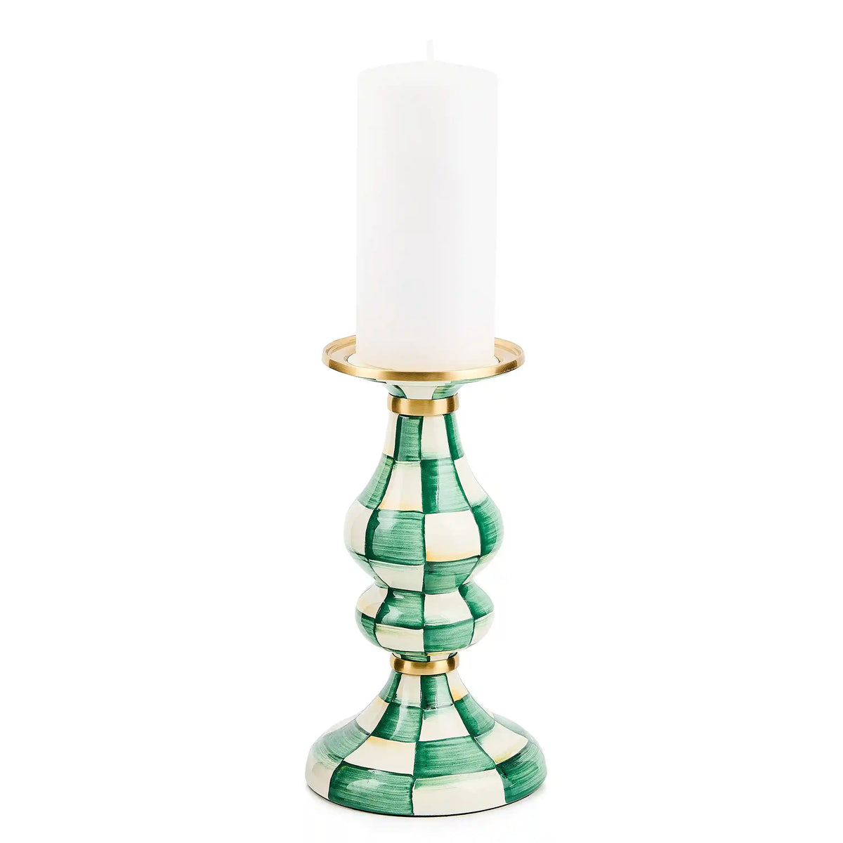 Violet Check Large Pillar Candlestick