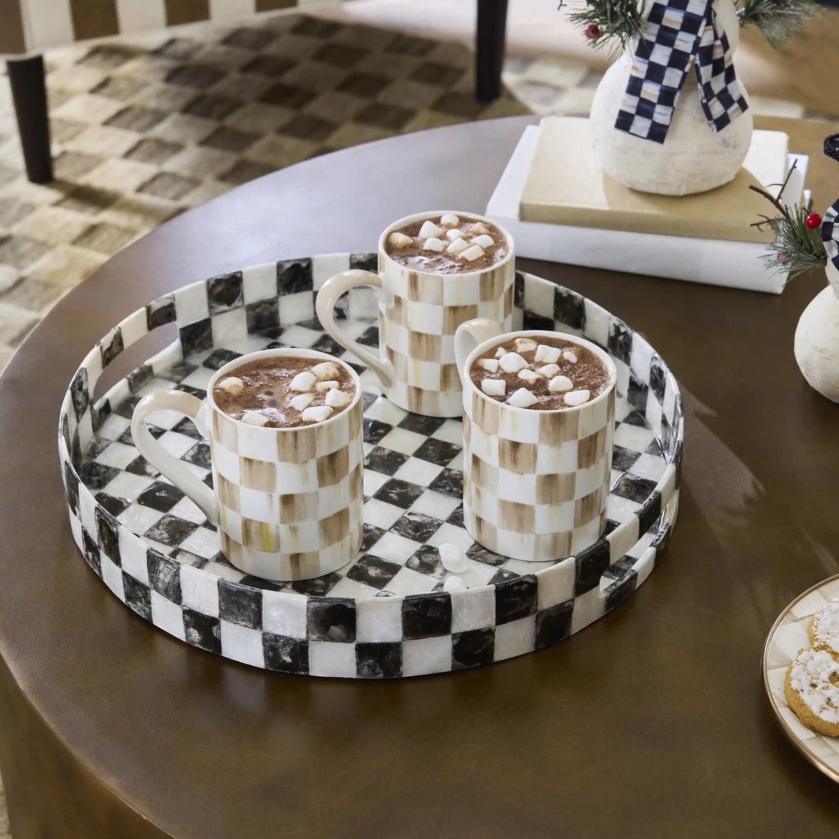 Sterling Check Capiz Round Tray