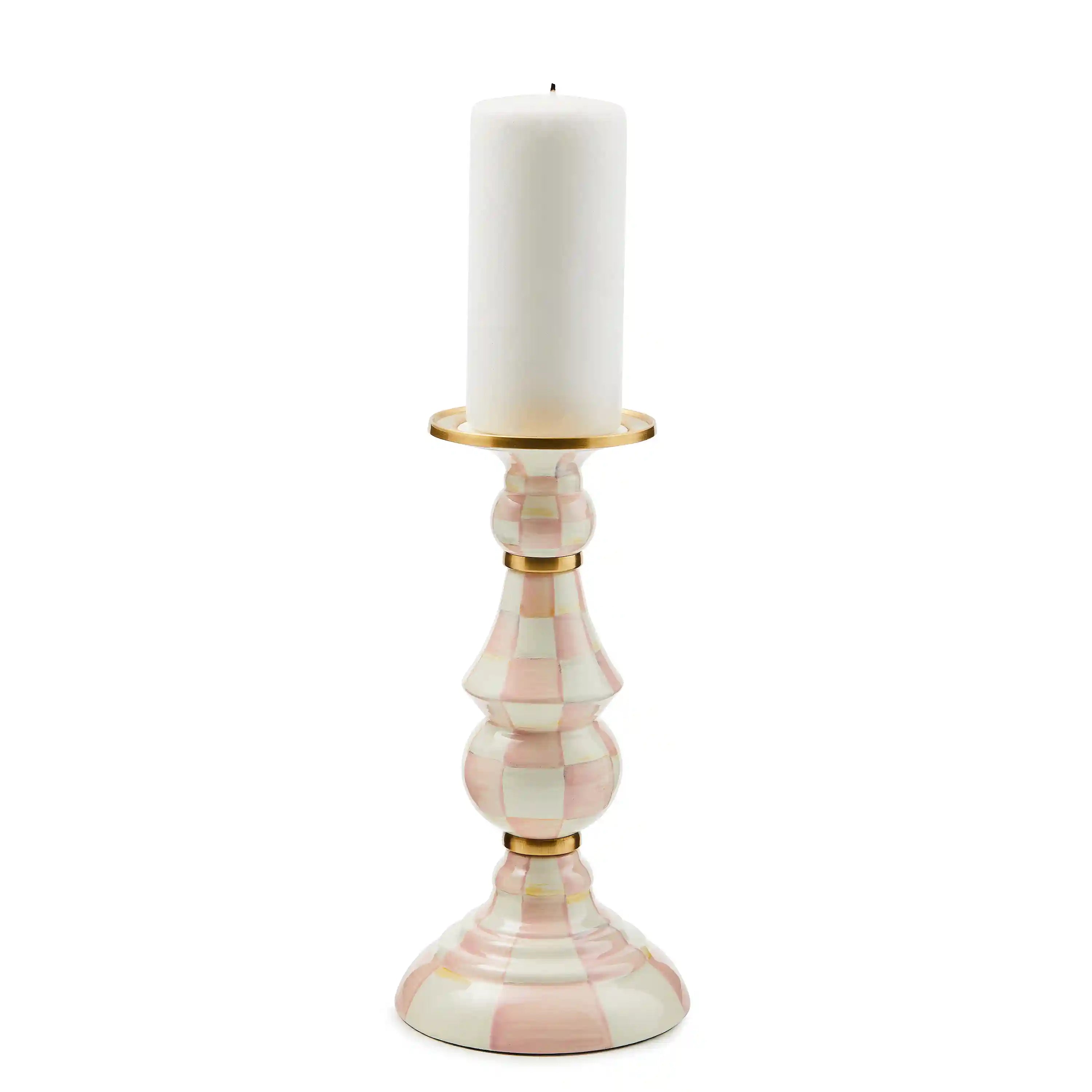 Emerald Check Medium Pillar Candlestick