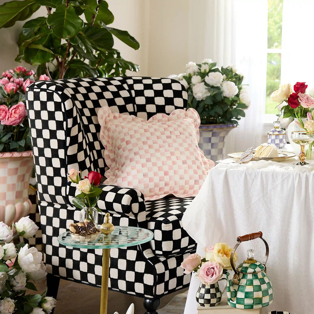 Rosy Check Reversible Scalloped Throw Pillow