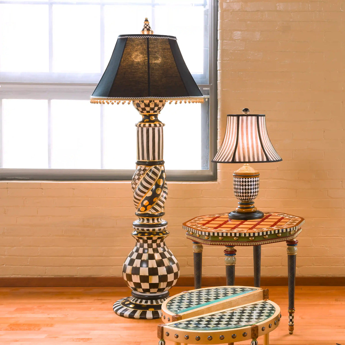 Mocha Check Ceramic Floor Lamp